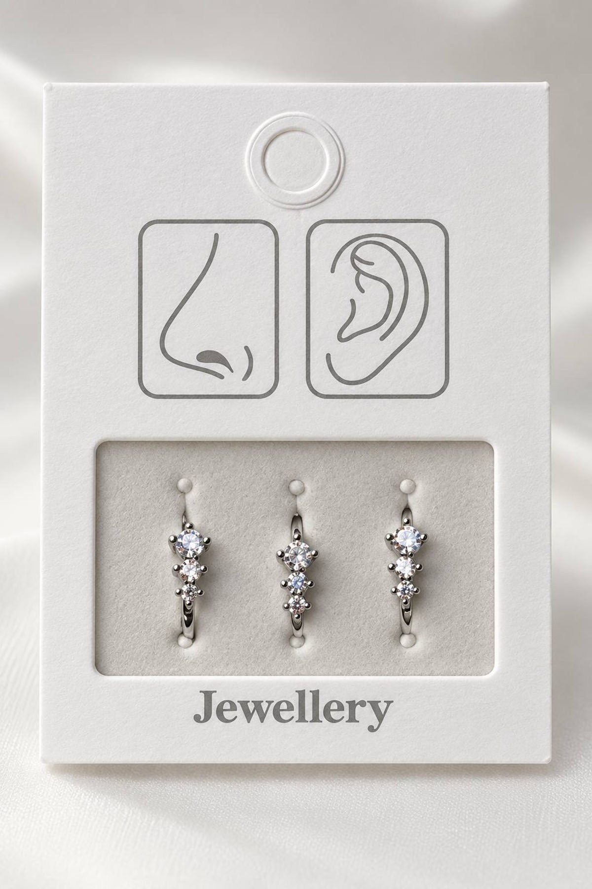 Gümüş Renk Deliksiz Kulak/Burun 3'lü Piercing Set