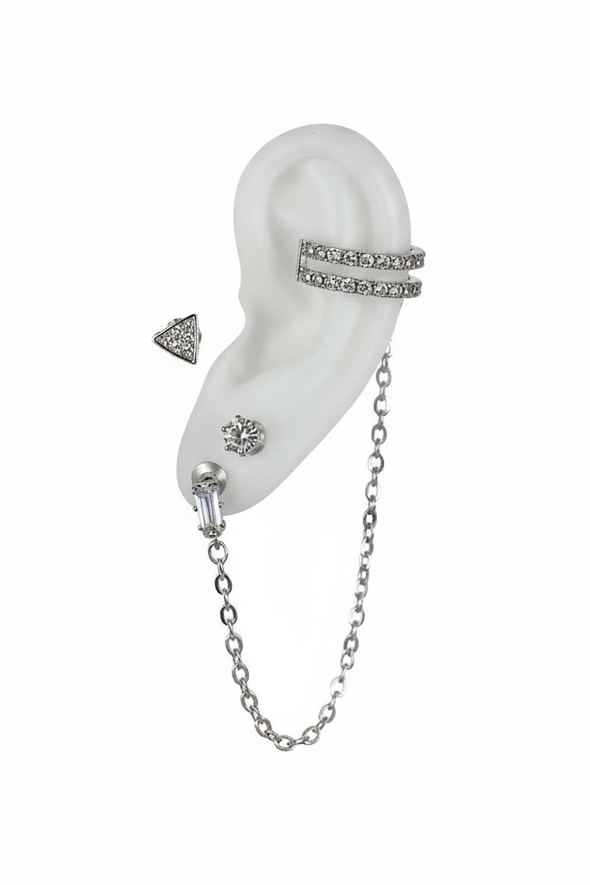 4'lü Gümüş Renk Taş Detaylı Küpe Set