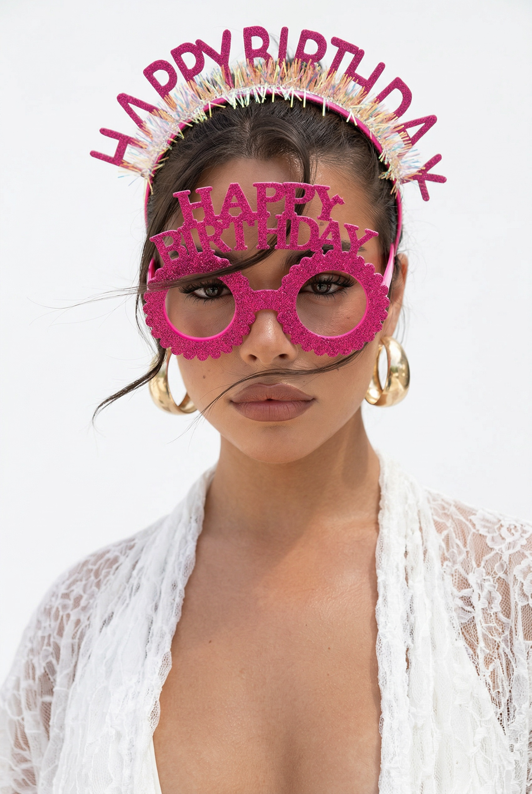 Pembe Renk Happy Birthday Yazılı Gözlük Ve Taç