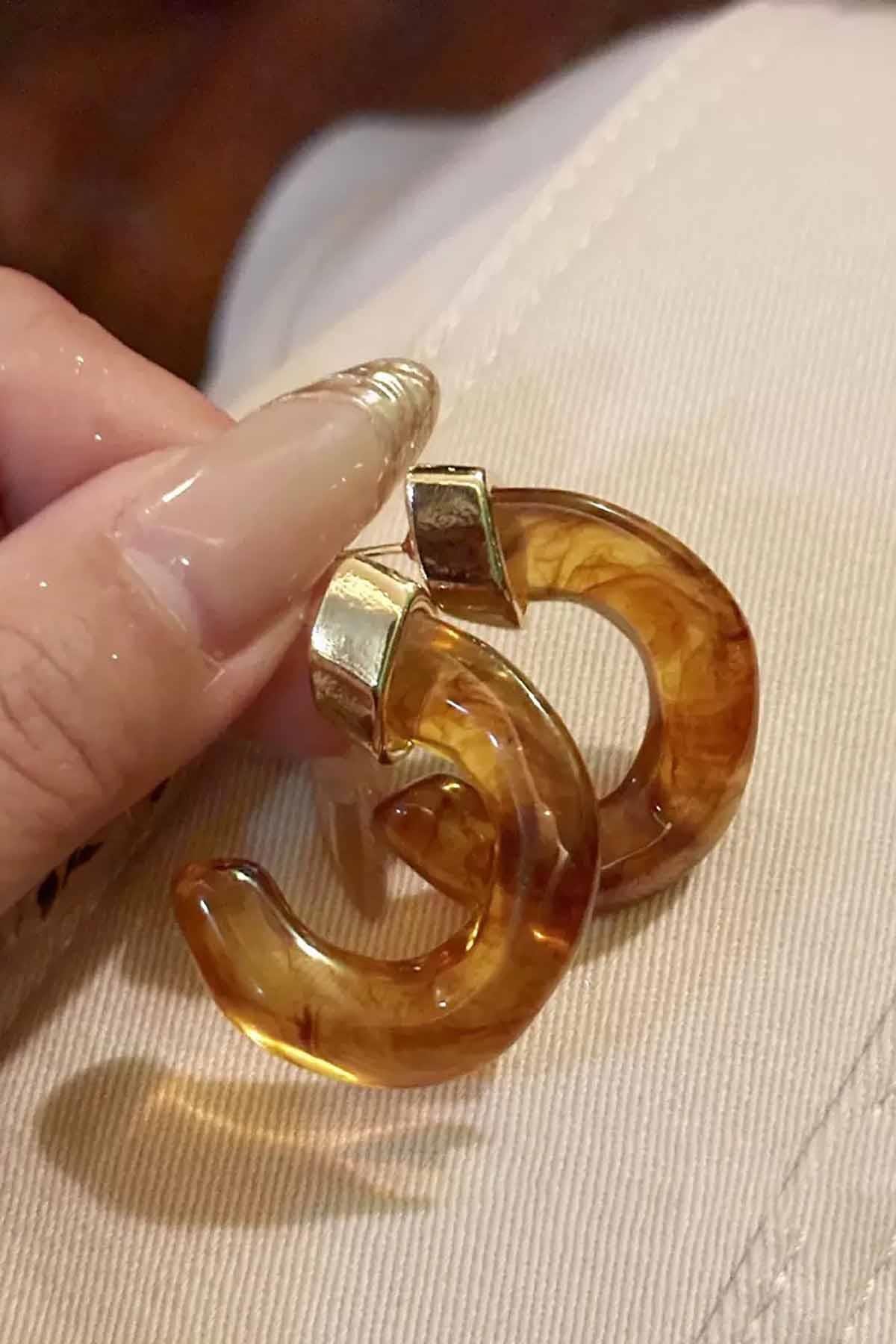 Kahve Renk 14K Altın Kaplama Küpe (Çift)