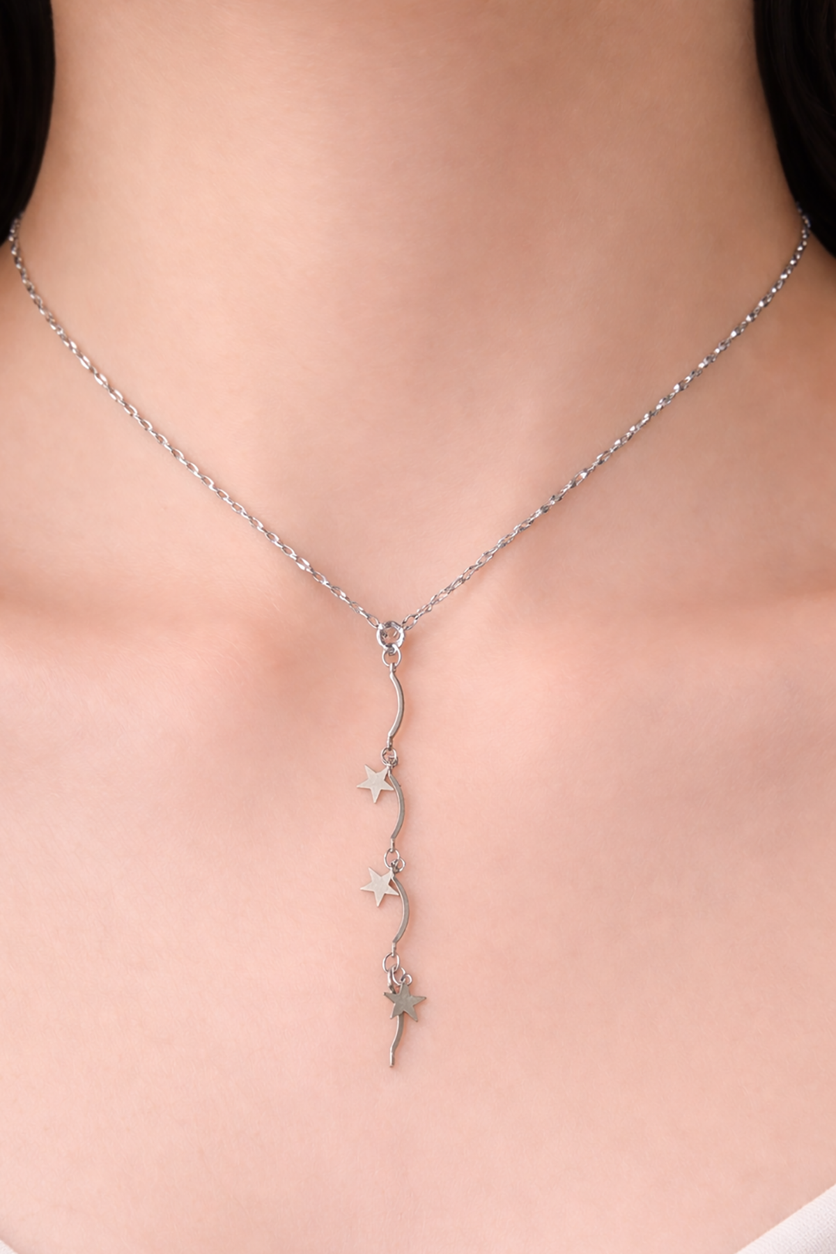 Gümüş Renk Yıldız Figürlü Çelik Y Kolye
