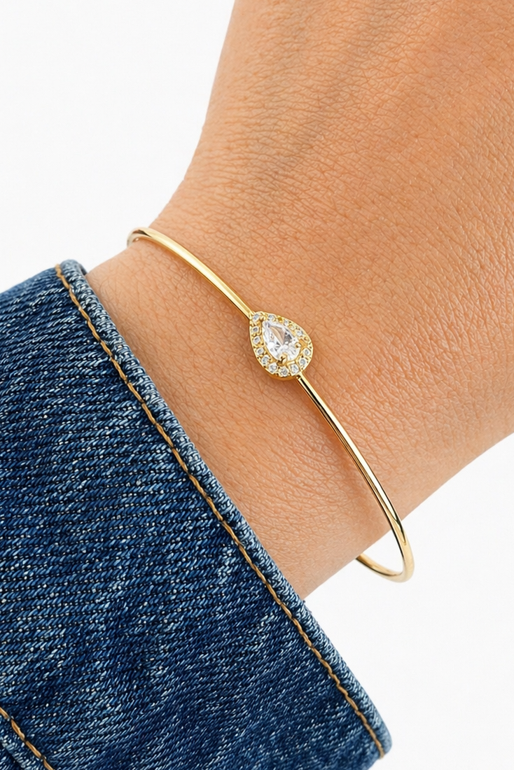 Altın Renk Taşlı Kelepçe Bileklik