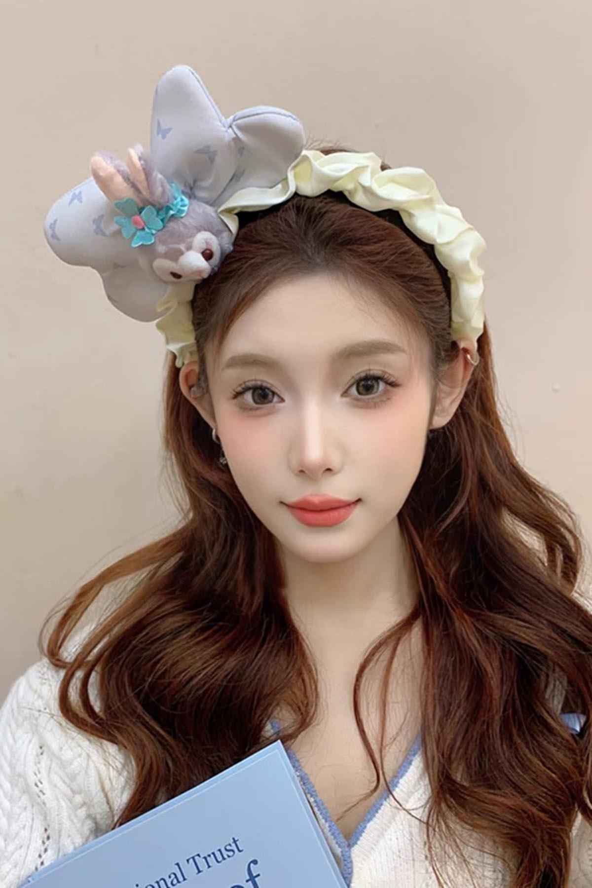 Lila Renk Tavşan Figürlü Peluş Kulaklı Taç