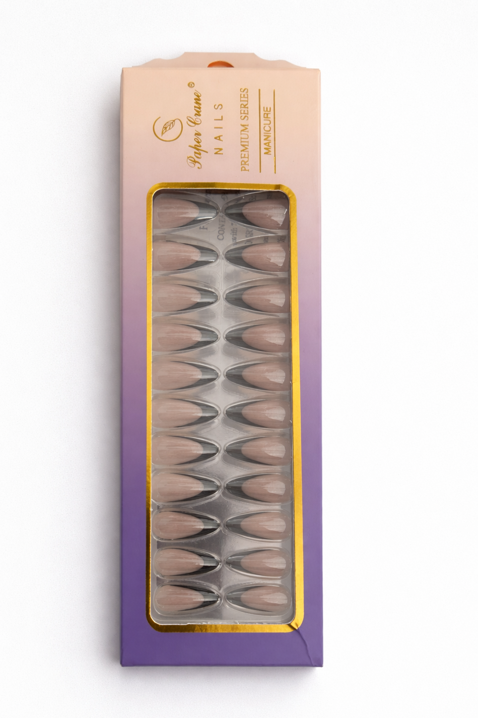 24'lü Krem Ve Siyah Renk Jel Görünümlü Takma Tırnak (Yapıştırıcılı)