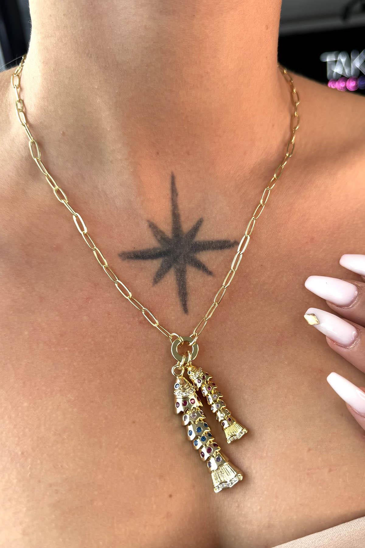 Altın Renk Balık Figürlü 14K Altın Kaplama VİP Kolye