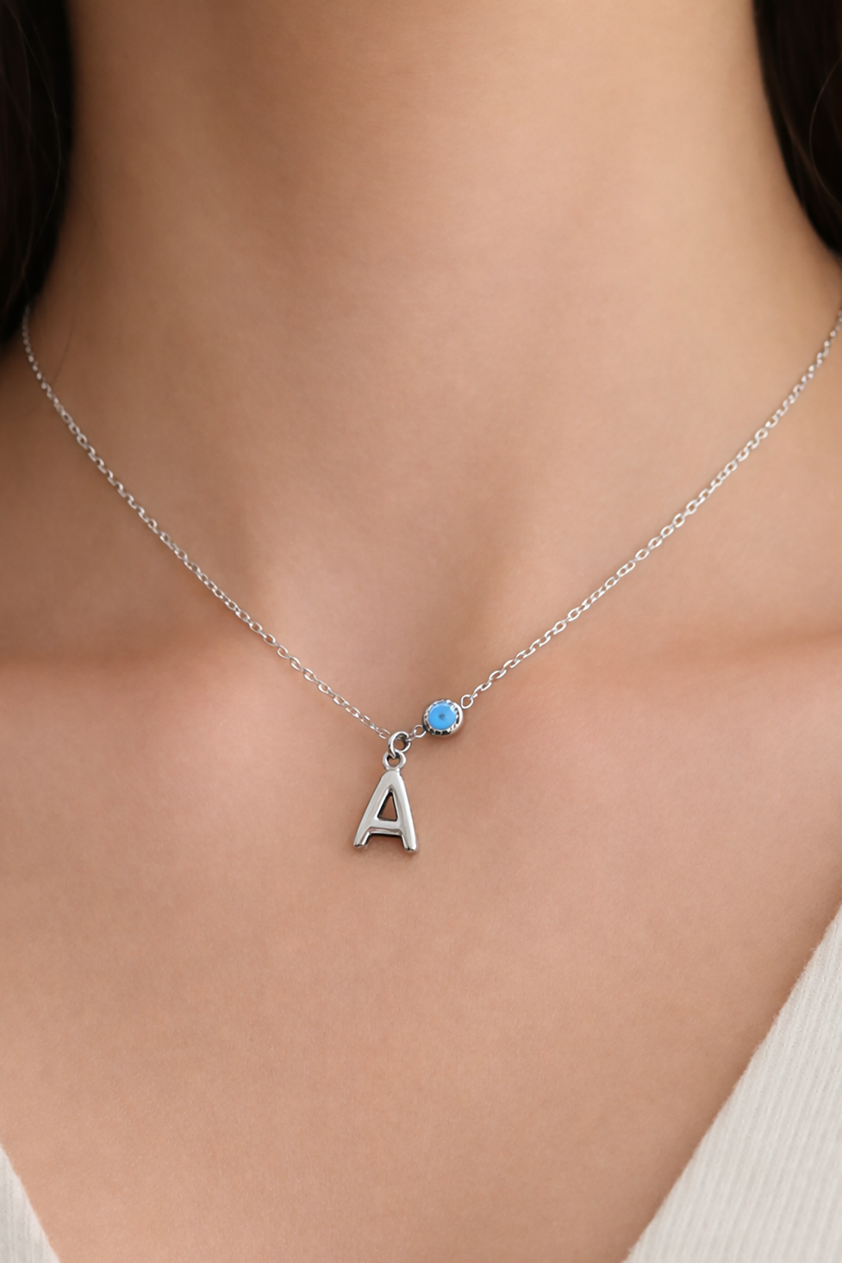 Gümüş Renk A Harf Çelik Kolye