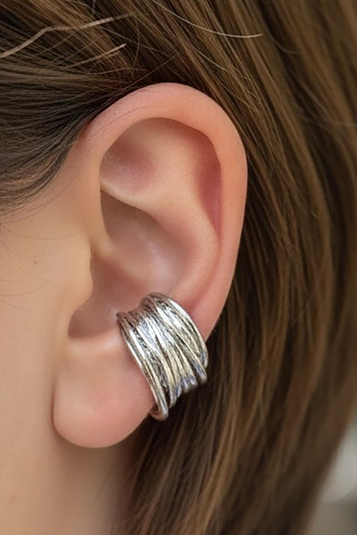 Gümüş Renk 14K Altın Kaplama TX Ear Cuff (Tek)