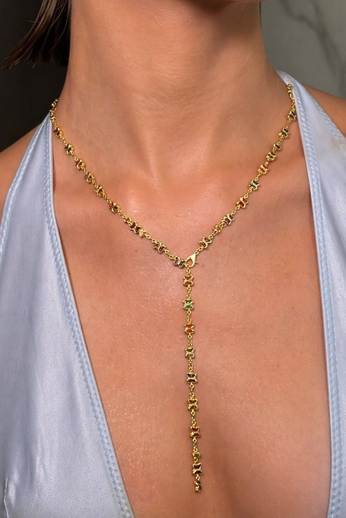 Altın Renk Kelebek Figürlü Çelik Y Kolye