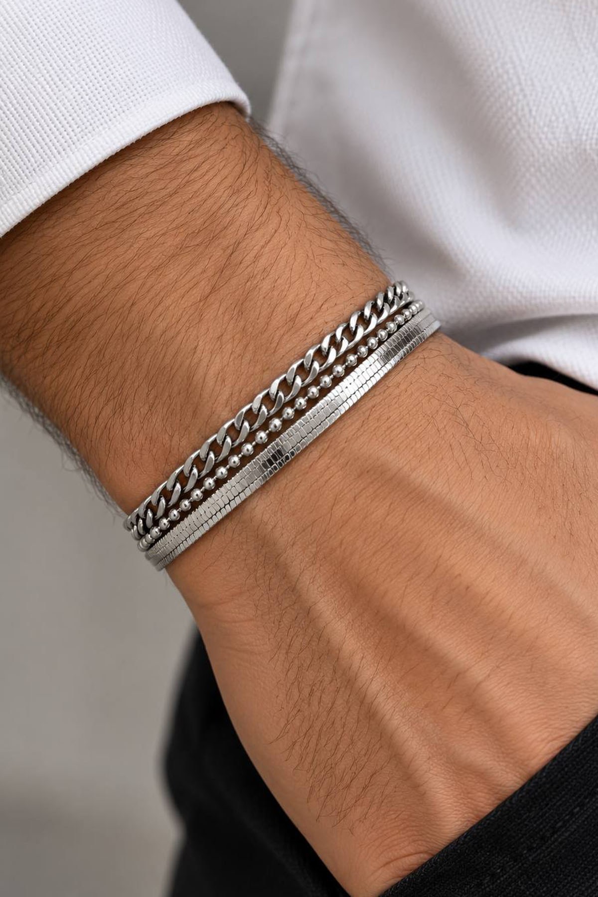 Gümüş Renk Zincir Unisex Çelik Bileklik 