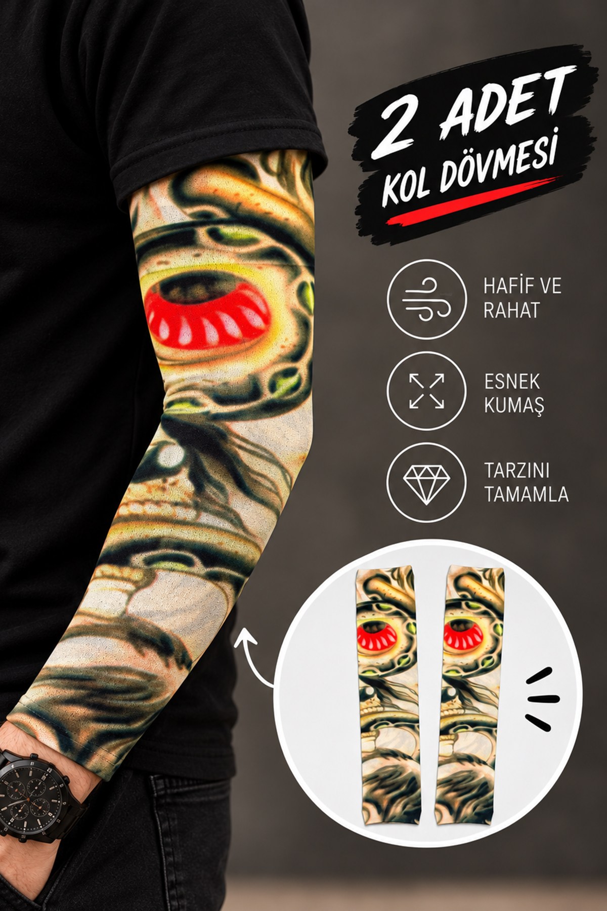 Karışık Renk Ve Desenli Giyilebilir Dövme Sleve (Çift)