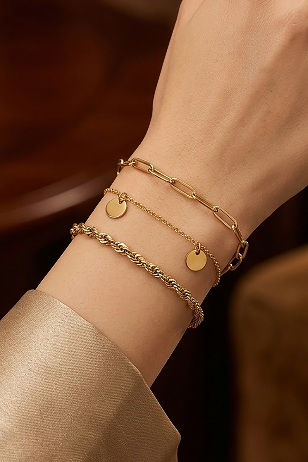 Altın Renk 3'lü Çelik Bileklik