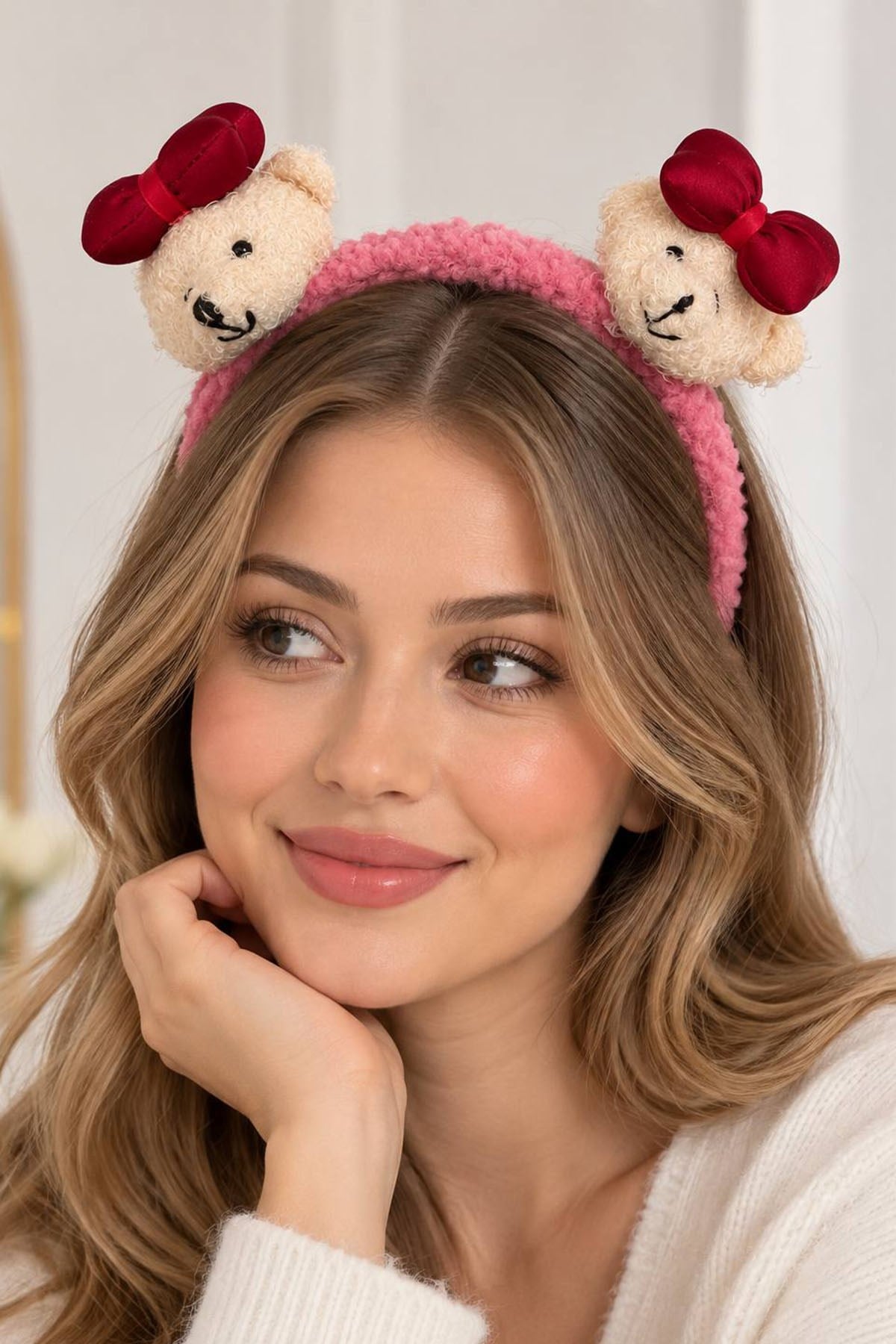 Pembe  Renk Ayıcık Figürlü Peluş Taç