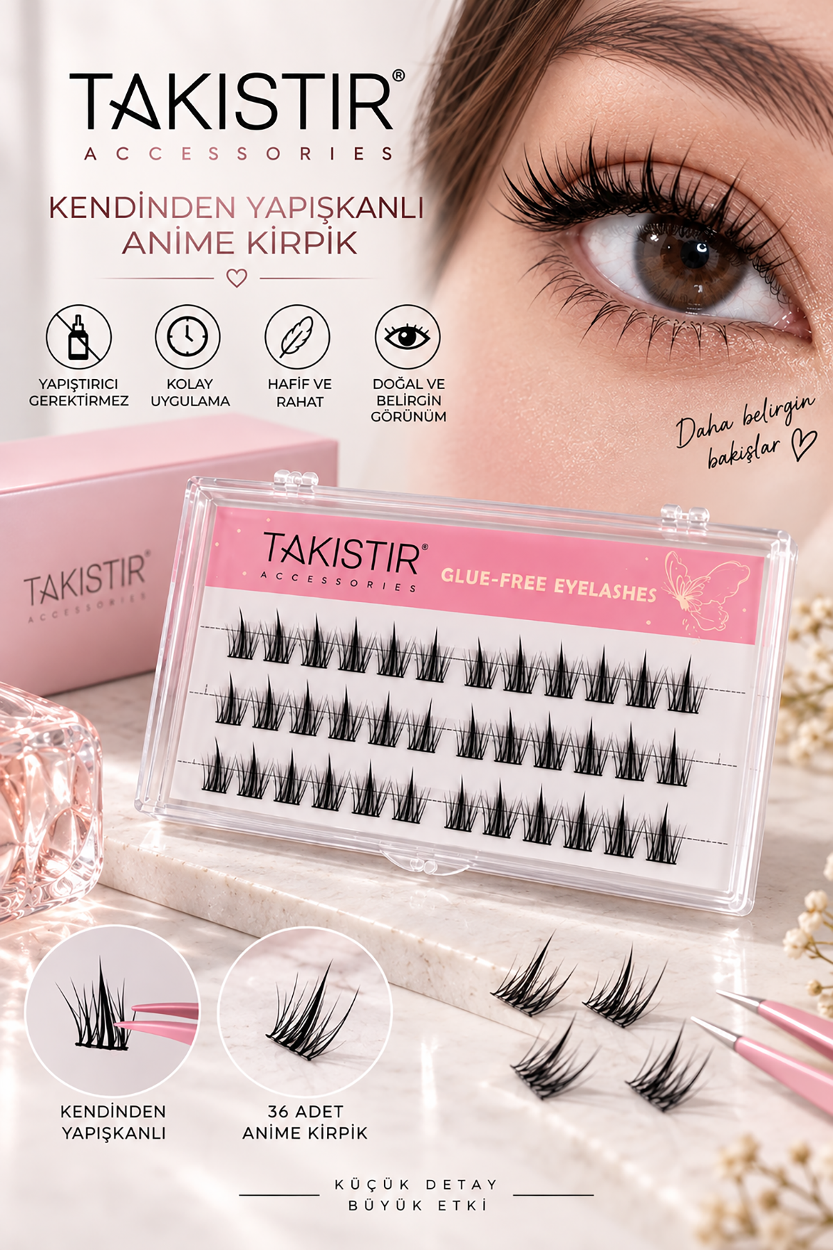 36'lı Kendinden Yapışkanlı Doğal Görünümlü Anime Kirpik Set