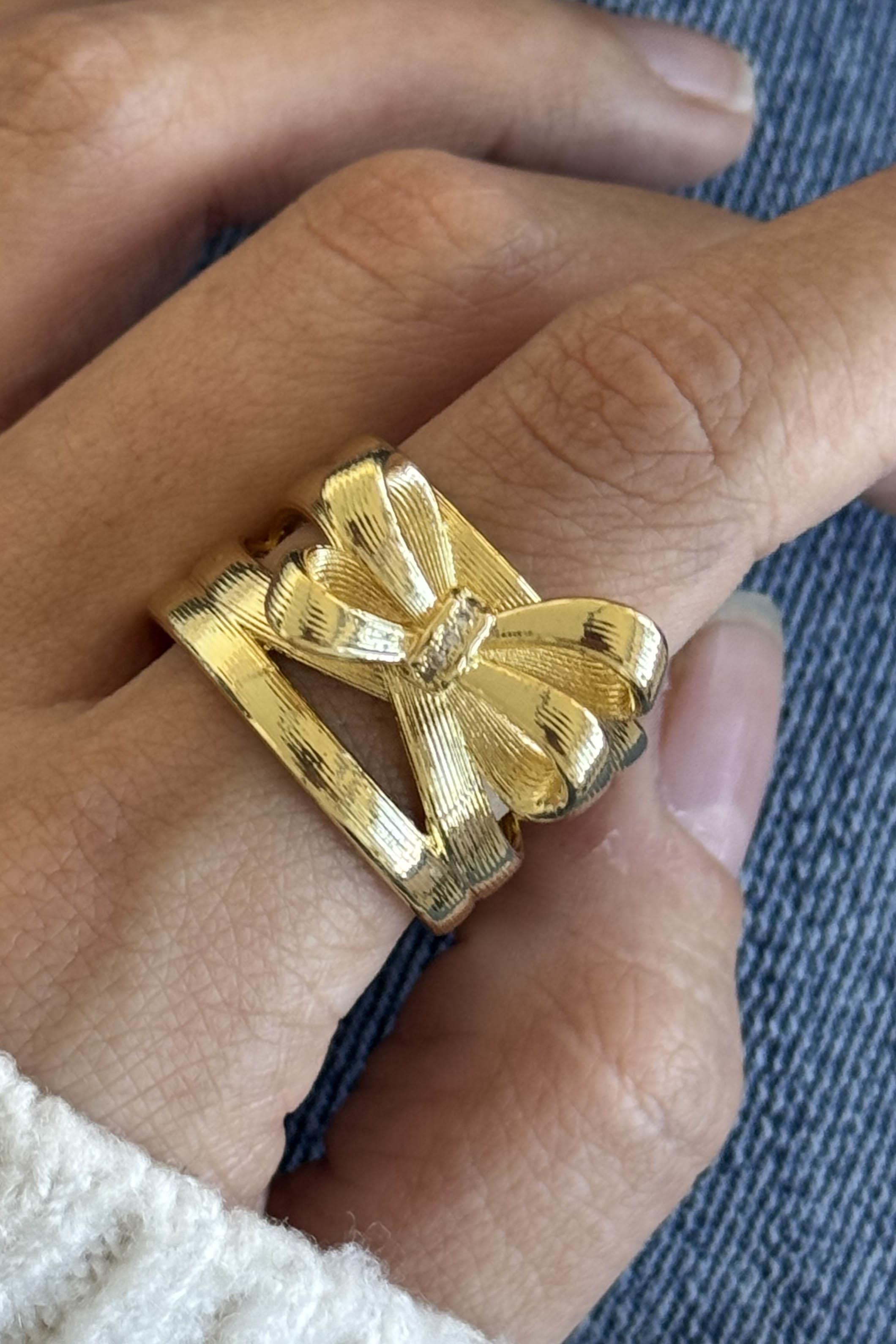 Altın Renk Kurdele Figürlü Ayarlanabilir Çelik Yüzük