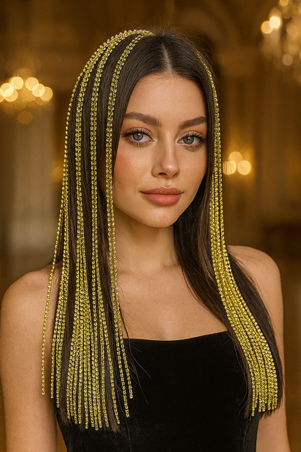 Altın Renk Taş Detaylı Saç Aksesuarı/Kına Aksesuarı