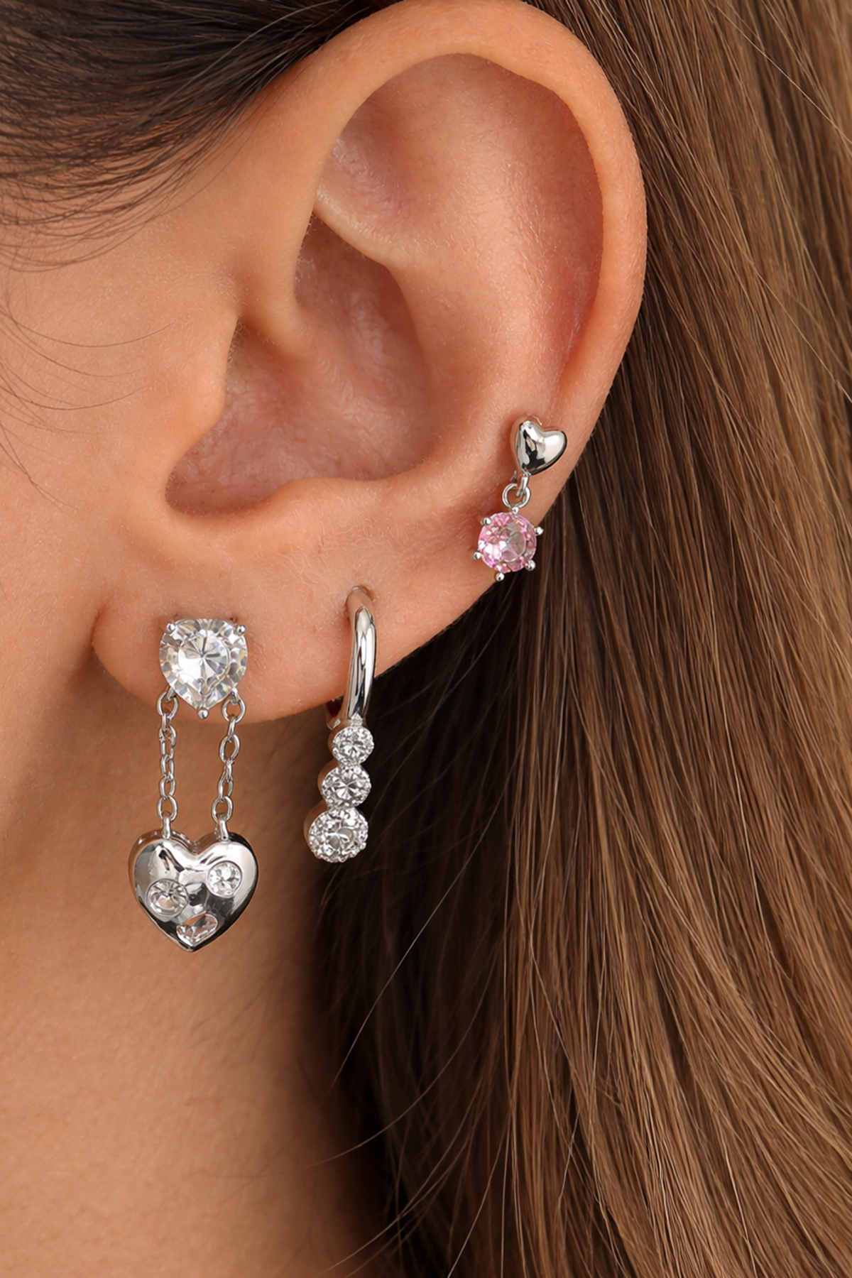 Gümüş Renk 3'lü Ysx Küpe Set