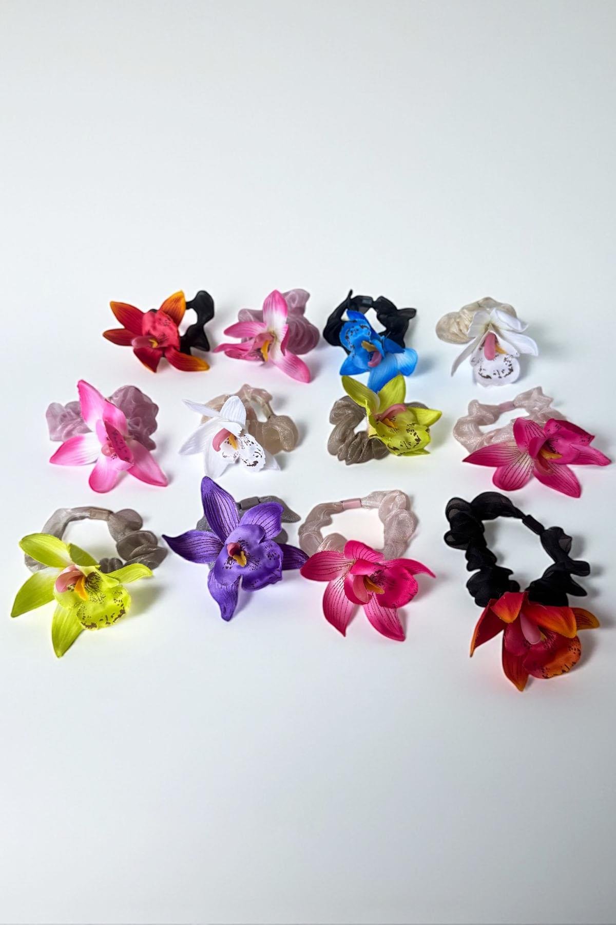 12'li Karışık Renk Çiçek Figürlü Lastik Toka Set