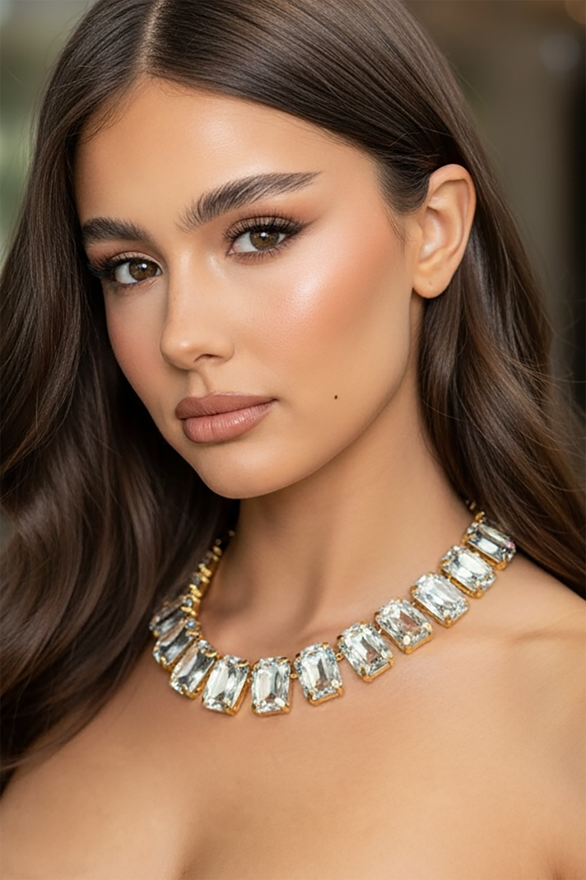 Altın Renk Taş Detaylı Tasarım Abiye Kolye