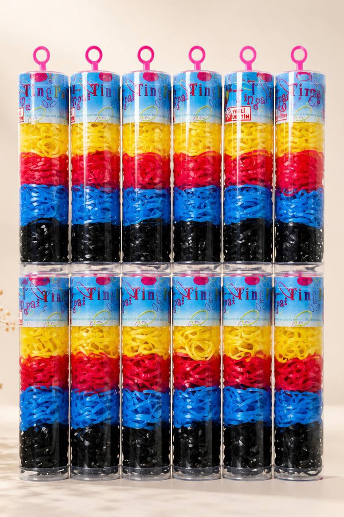 12'li Karışık Renk Perma  Lastik Toka Set