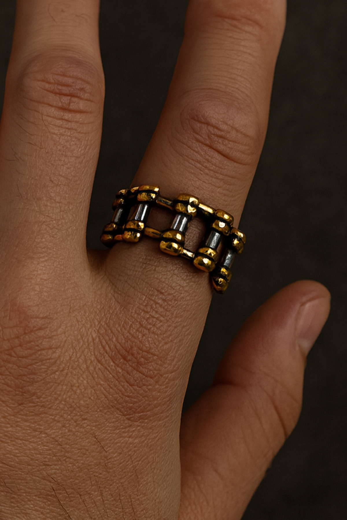 Gümüş Ve Altın Renk Ayarlanabilir Çelik Erkek Yüzük