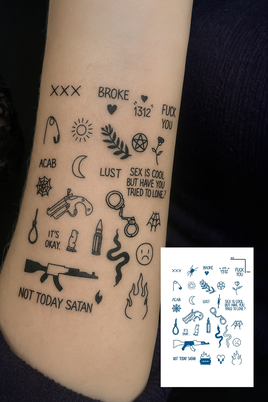 Karışık Figürlü 12 Saat Sonra Kararan Geçici Mini Dövme Tattoo