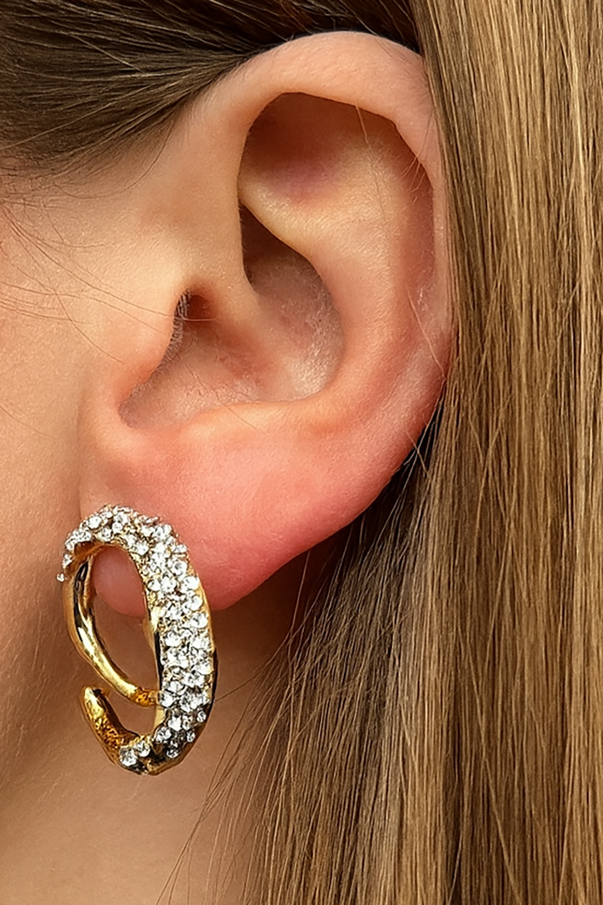 Altın Renk Taş Detaylı Küpe (Çift)