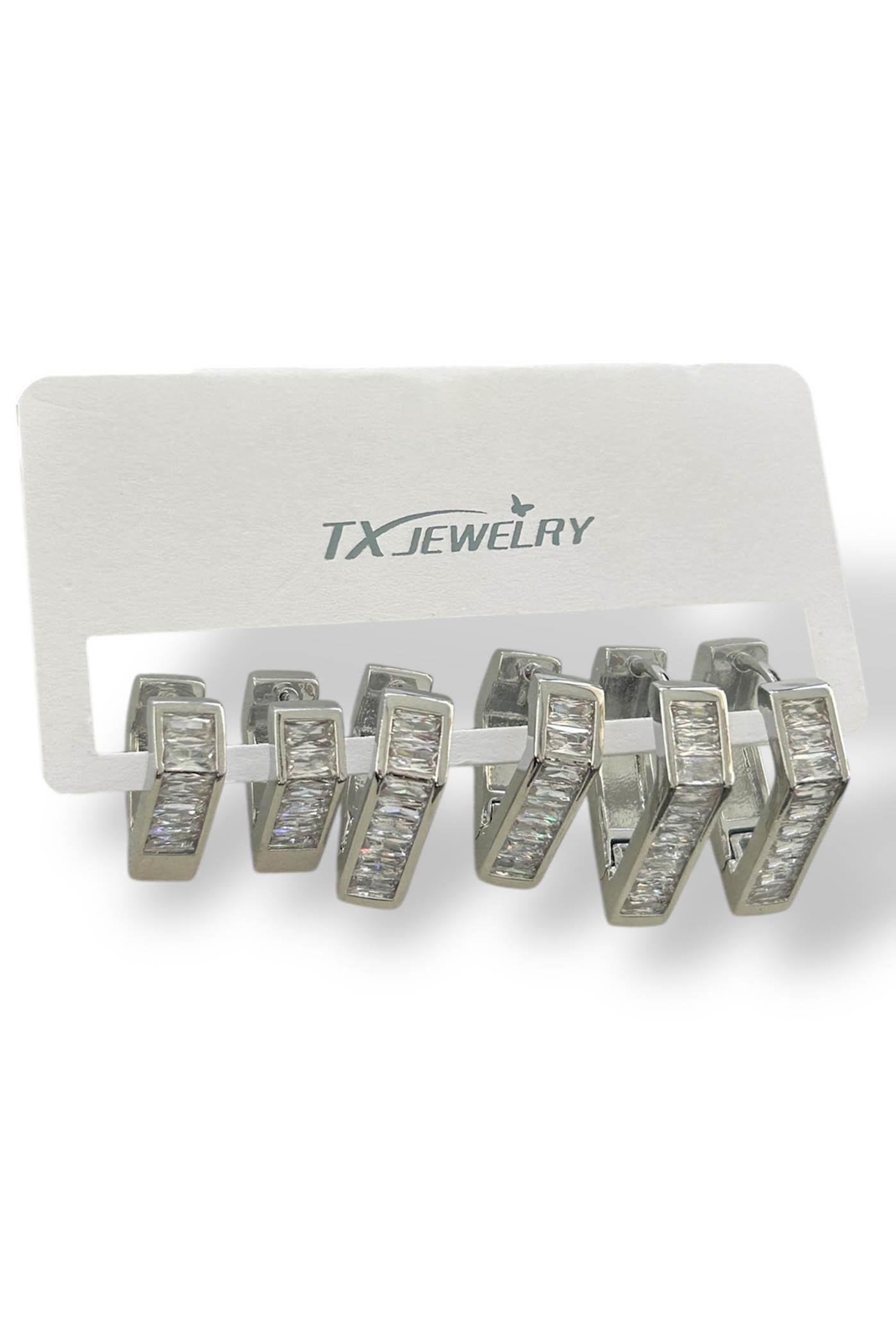 6'lı Gümüş Renk Taş Detaylı 14K Altın Kaplama TX Küpe Set