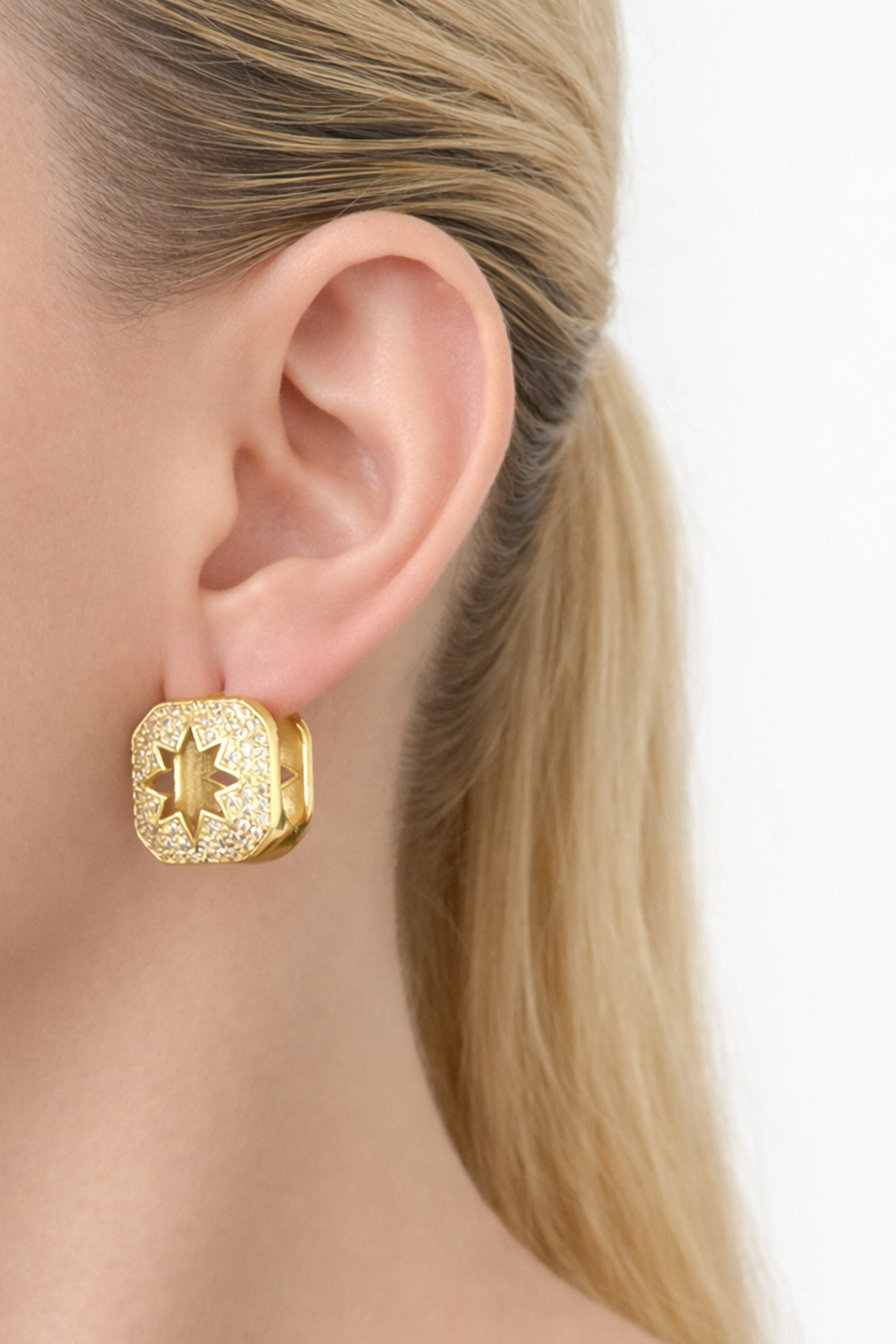 Altın Renk 14K Altın Kaplama Kuzey Yıldızı Detaylı Küpe (Çift)