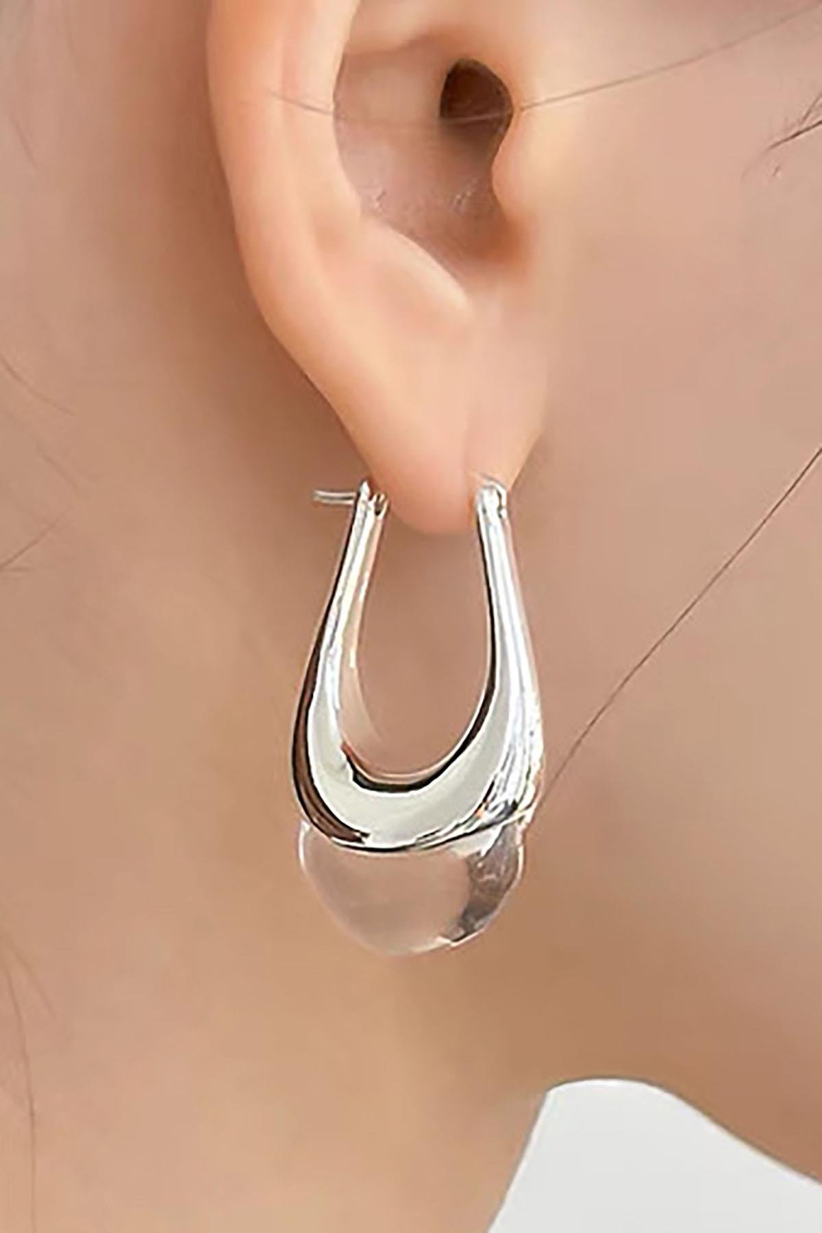 Gümüş Renk Taş Detaylı Çelik Küpe (Çift)