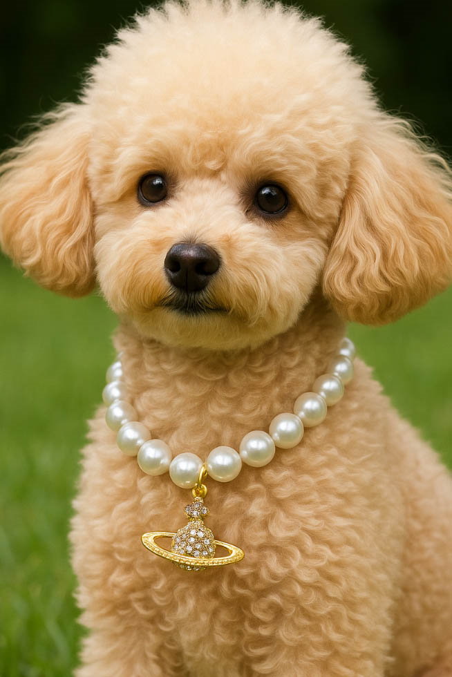 Altın Renk Gezegen Figürlü İnci Detaylı L Beden Kedi Köpek Tasma