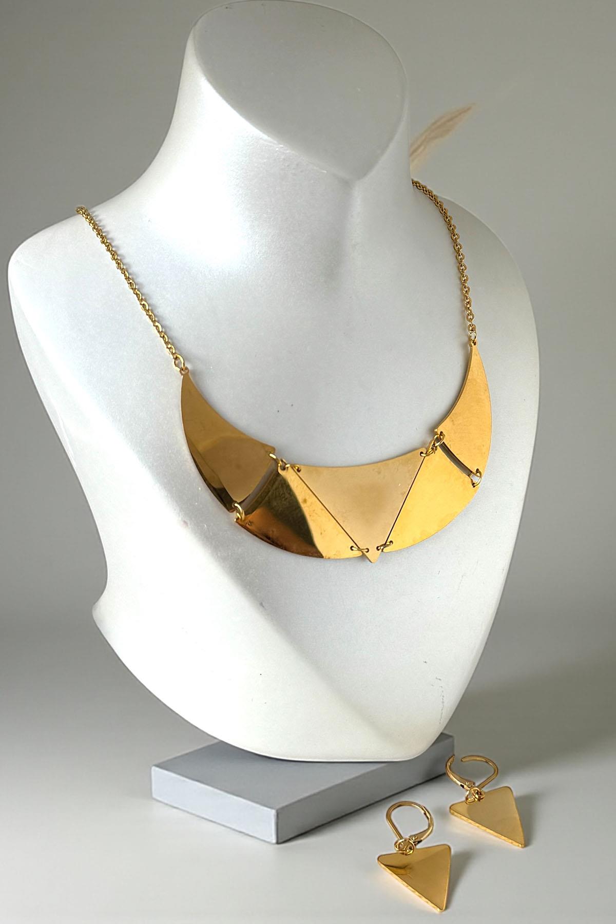 Altın Renk Çelik Kolye Set