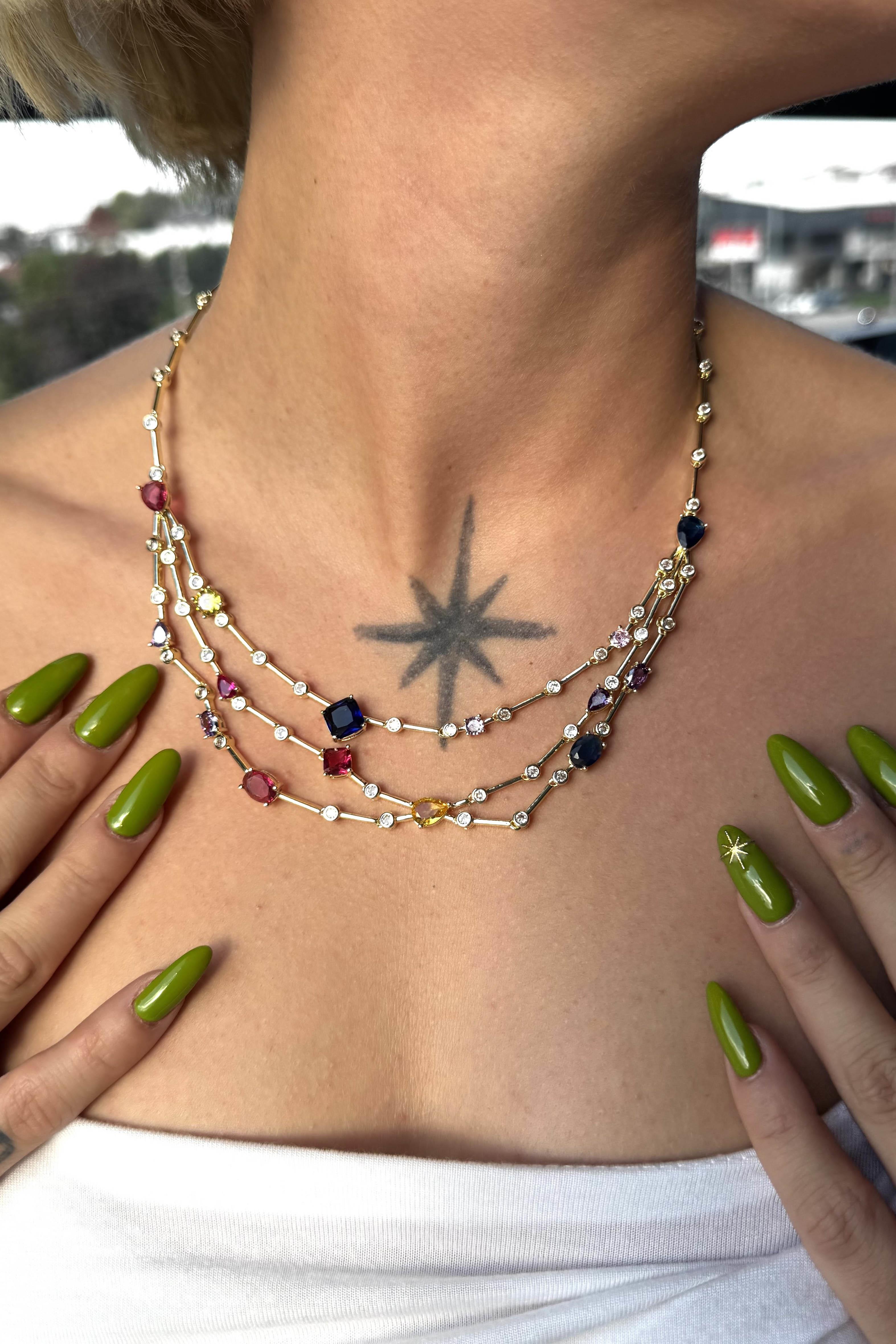 Altın Renk Taş Detaylı 14K Altın Kaplama VİP Kolye