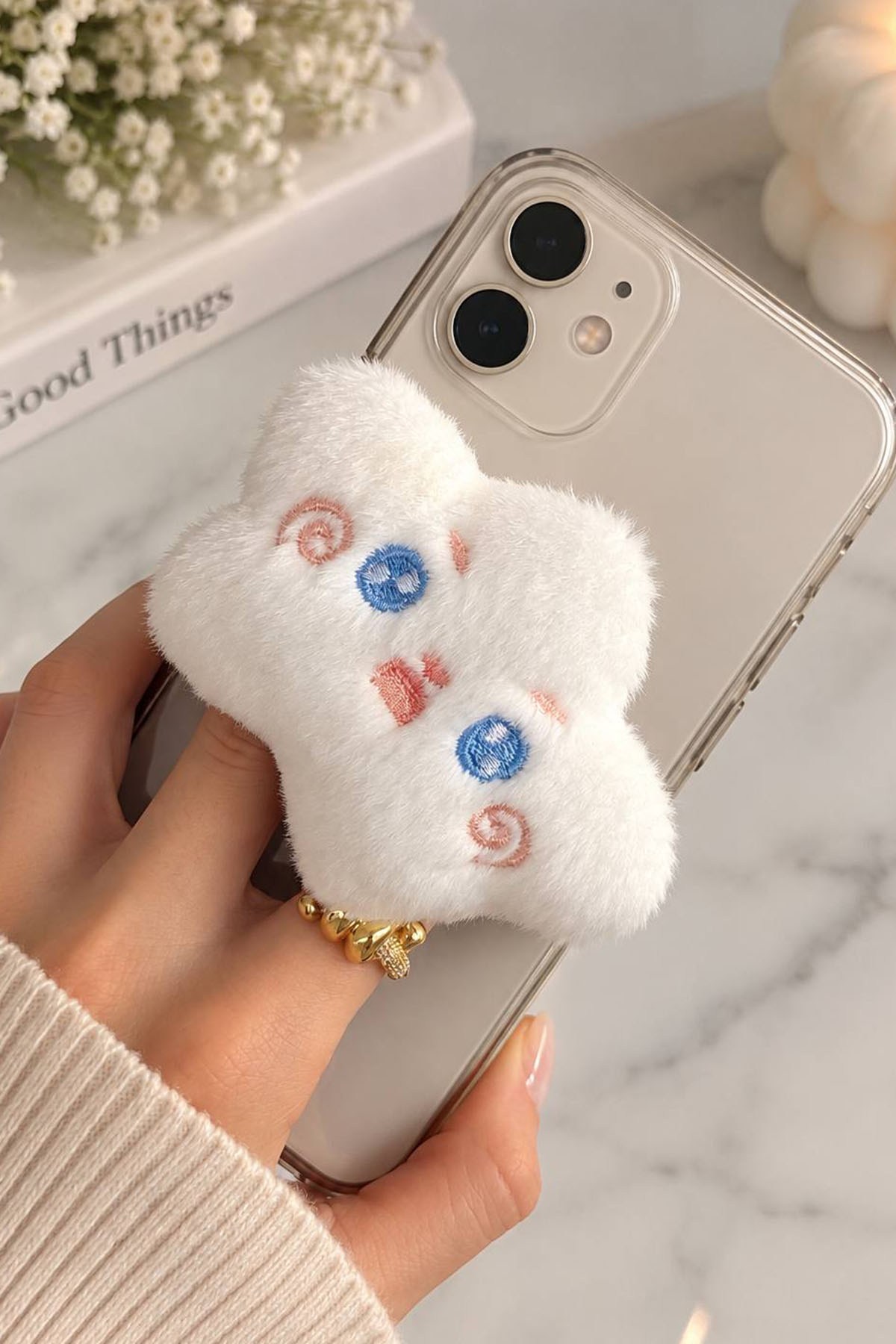 Beyaz Renk Bulut Figürlü 3D Telefon Tutacağı