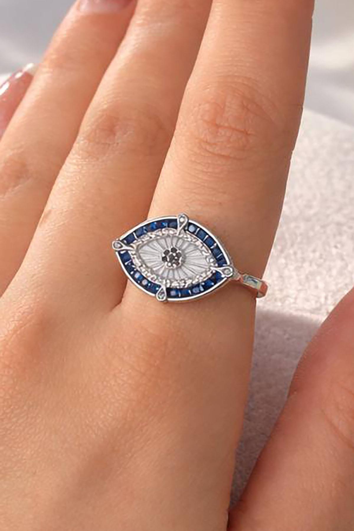 Gümüş Renk Göz Figürlü Ayarlanabilir Yüzük