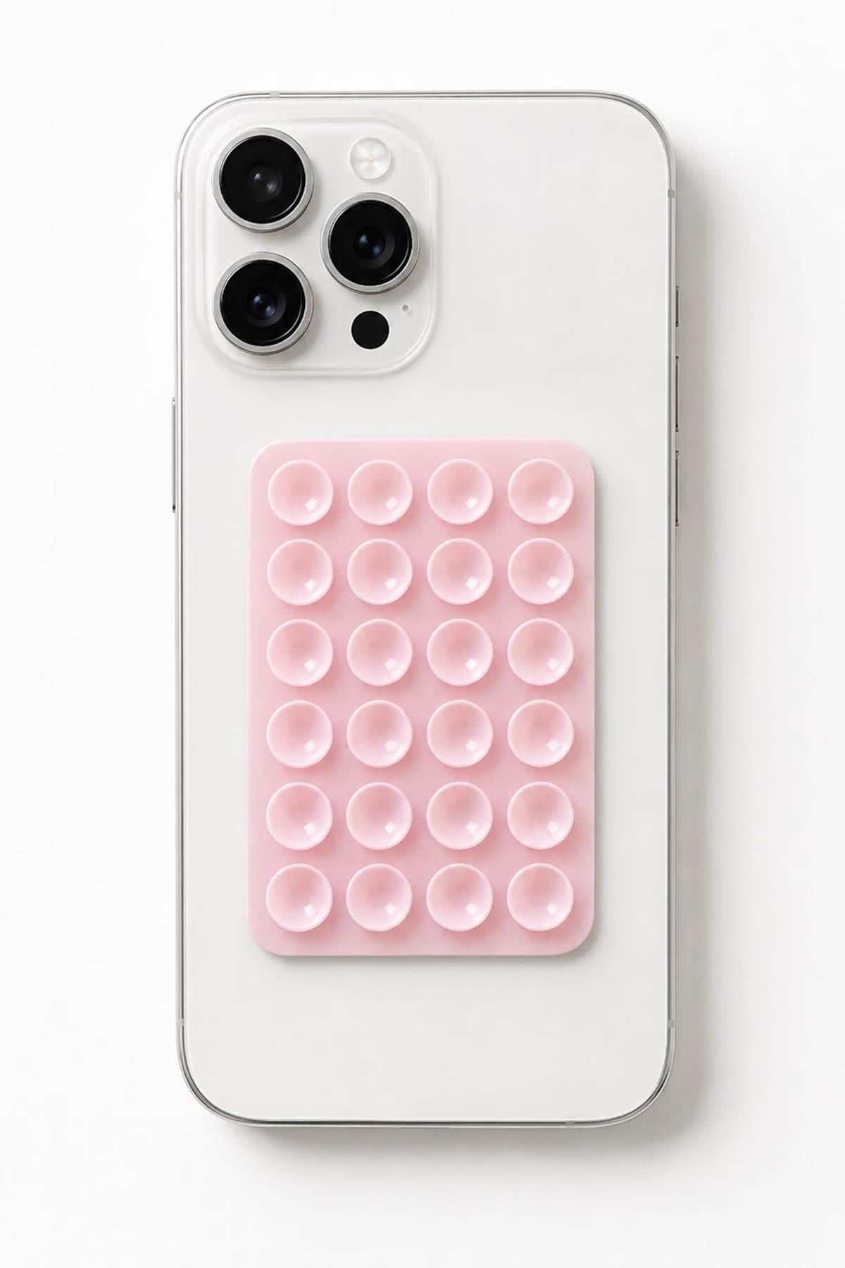 Açık Pembe Renk Vantuzlu Vakumlu Yapışkanlı Telefon Tutacağı