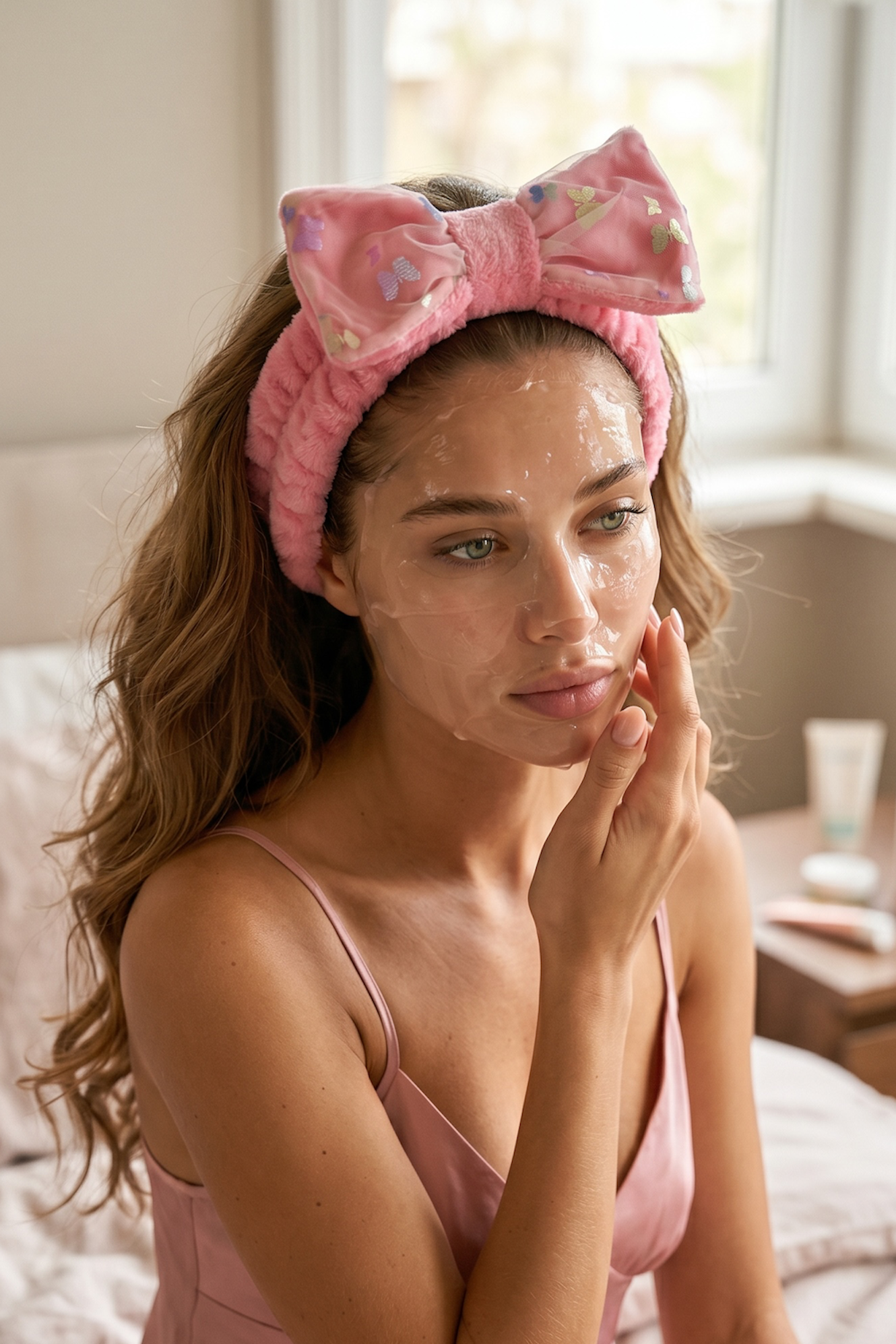 Pembe Renk Kelebek Detaylı Kurdele Figürlü Peluş Saç Bandı