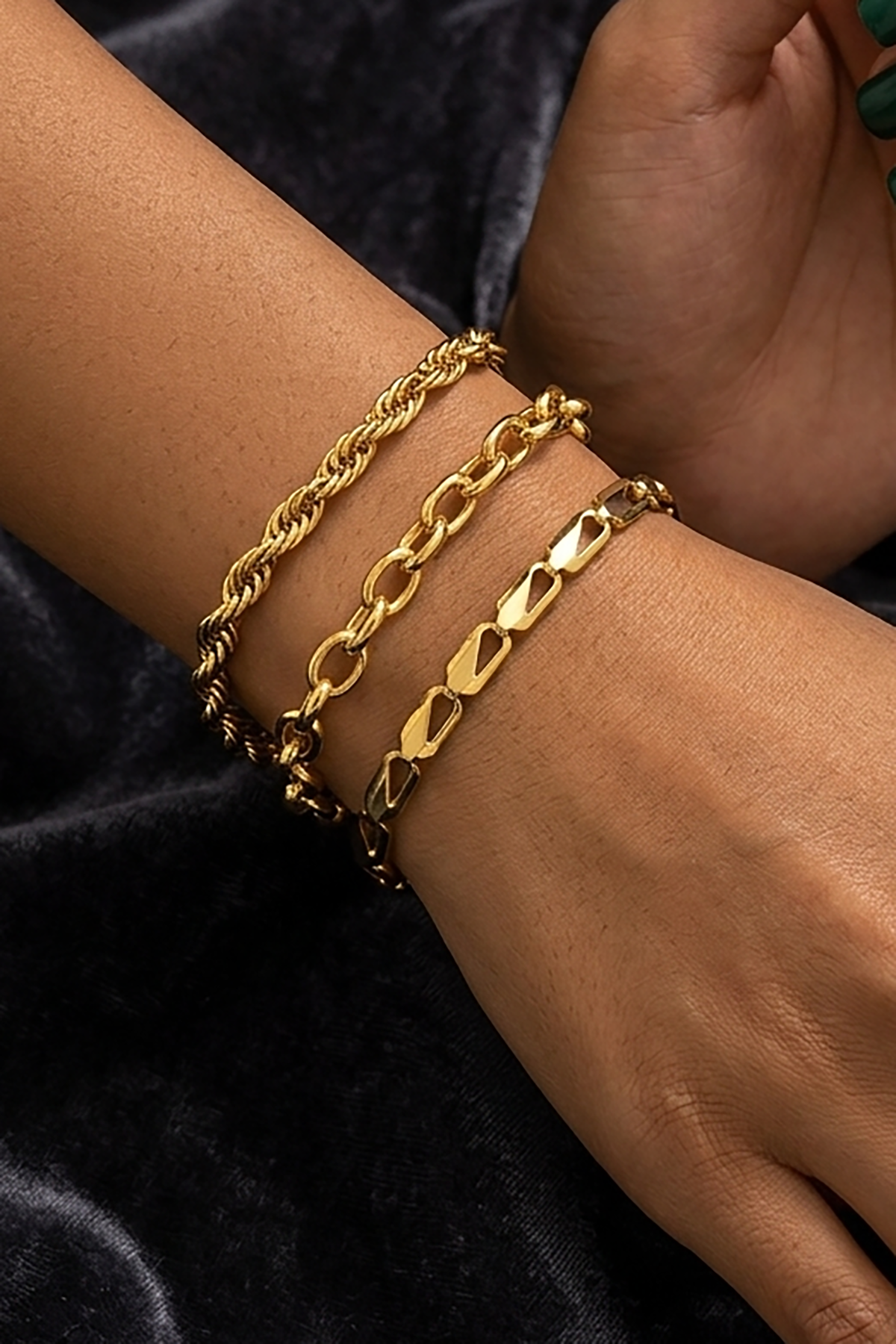 Altın Renk 3'lü Çelik Bileklik