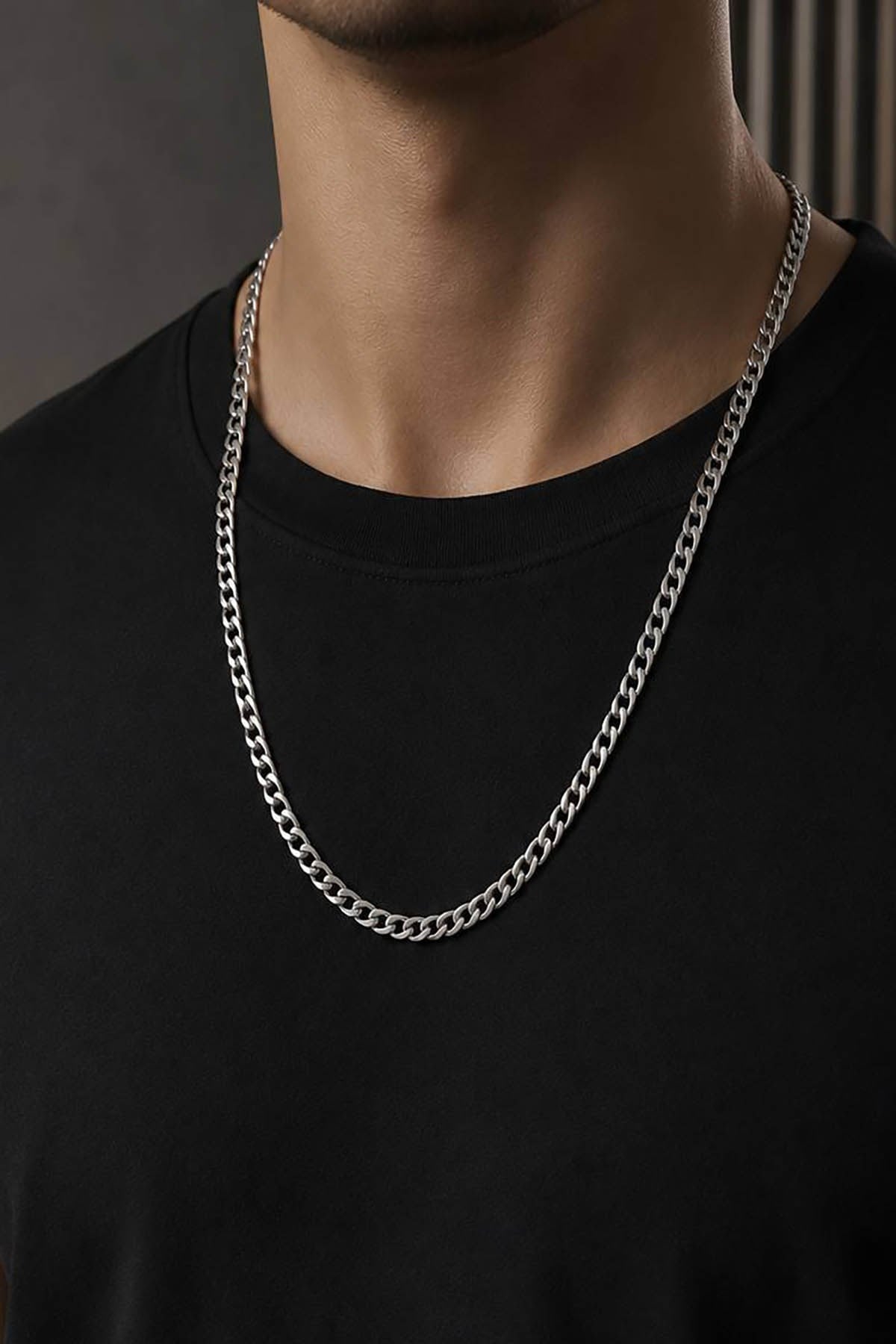 Gümüş Renk Unisex Çelik Zincir Kolye
