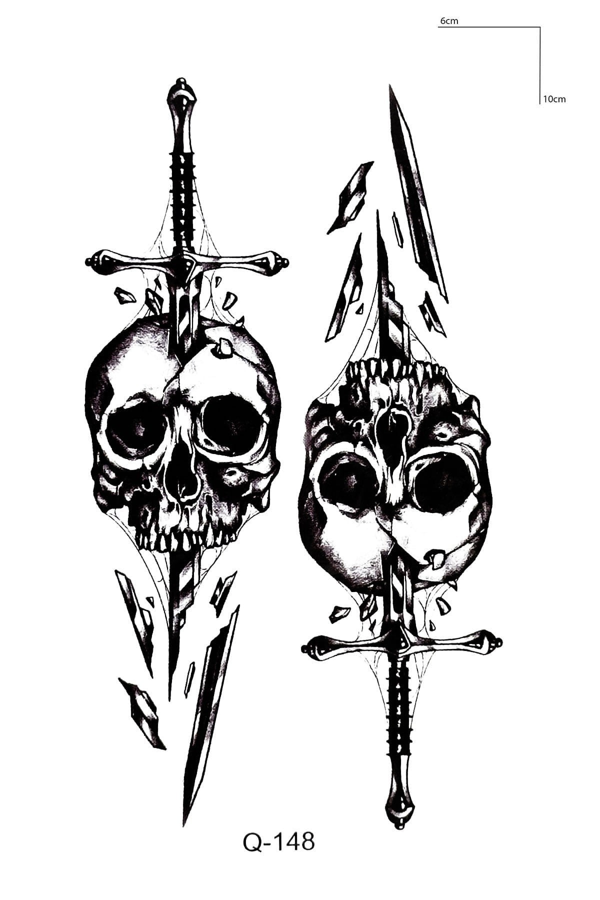 Kılıç Ve Kurukafa Mini Geçici Dövme Tattoo