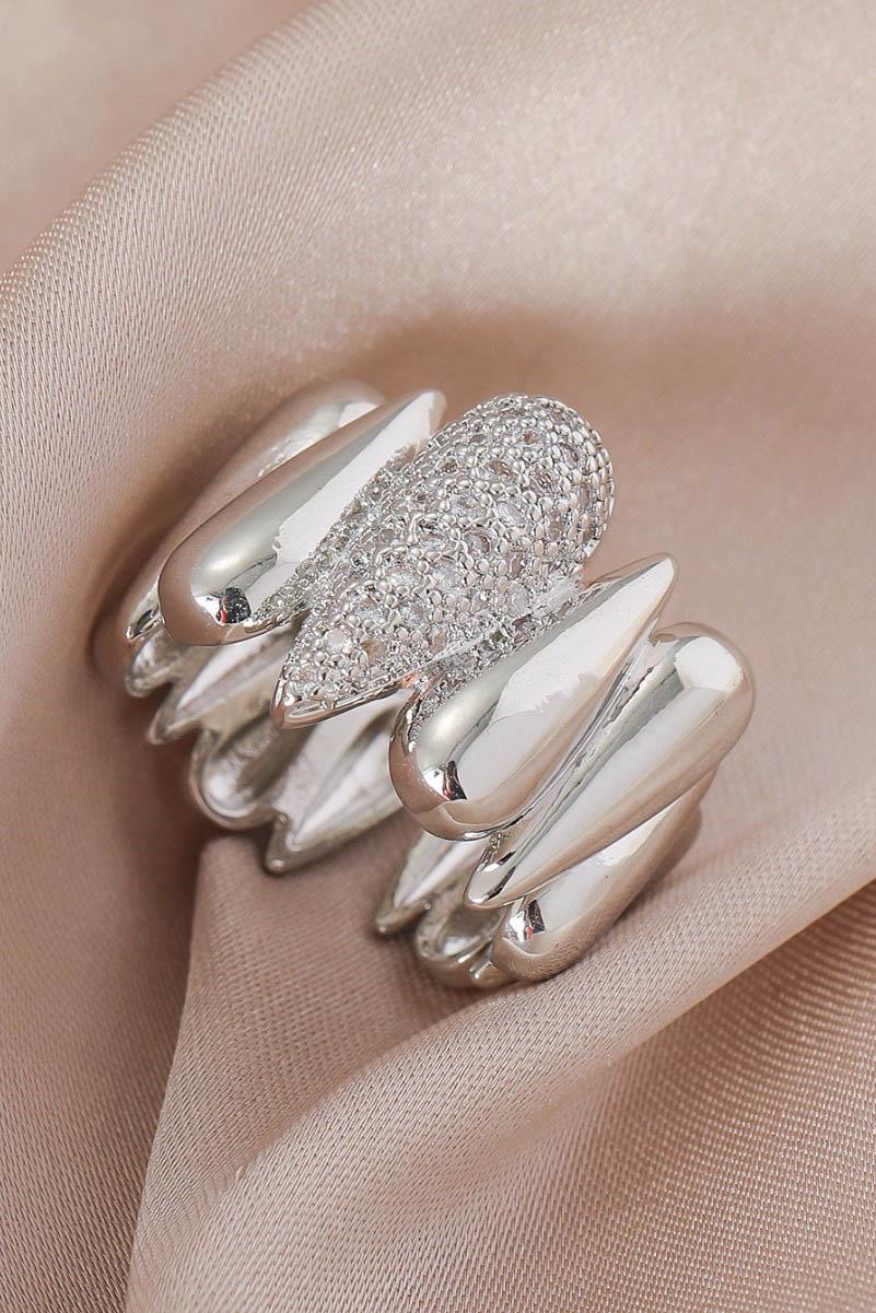 Gümüş Renk Taş Detaylı Ayarlanabilir Çelik Yüzük