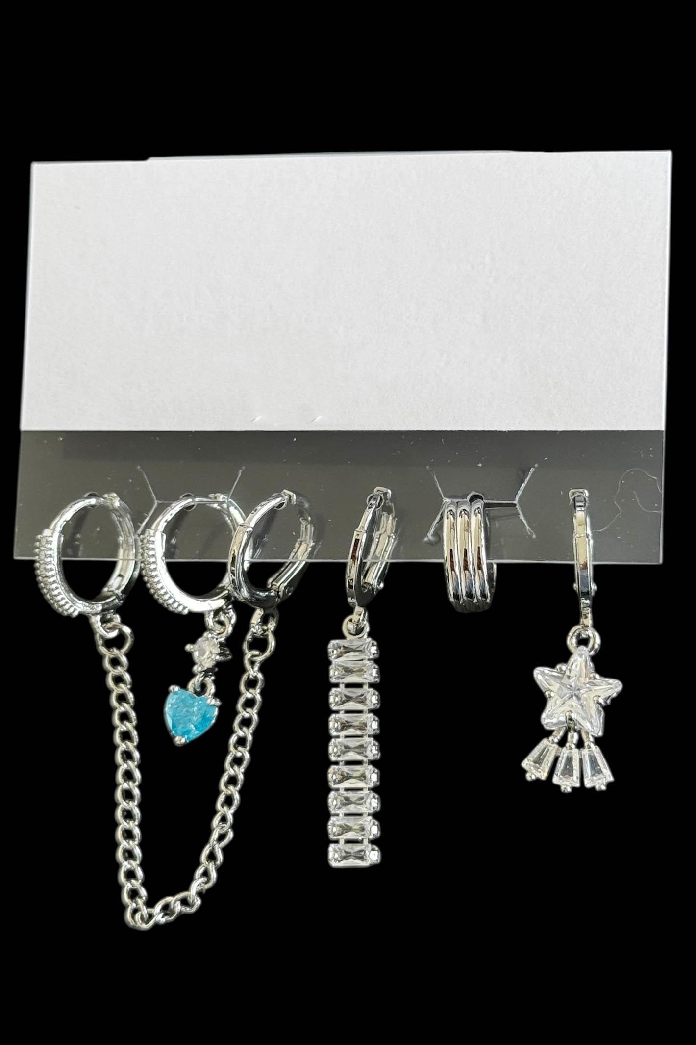 6'lı Gümüş Renk Karışık Figürlü Küpe Set