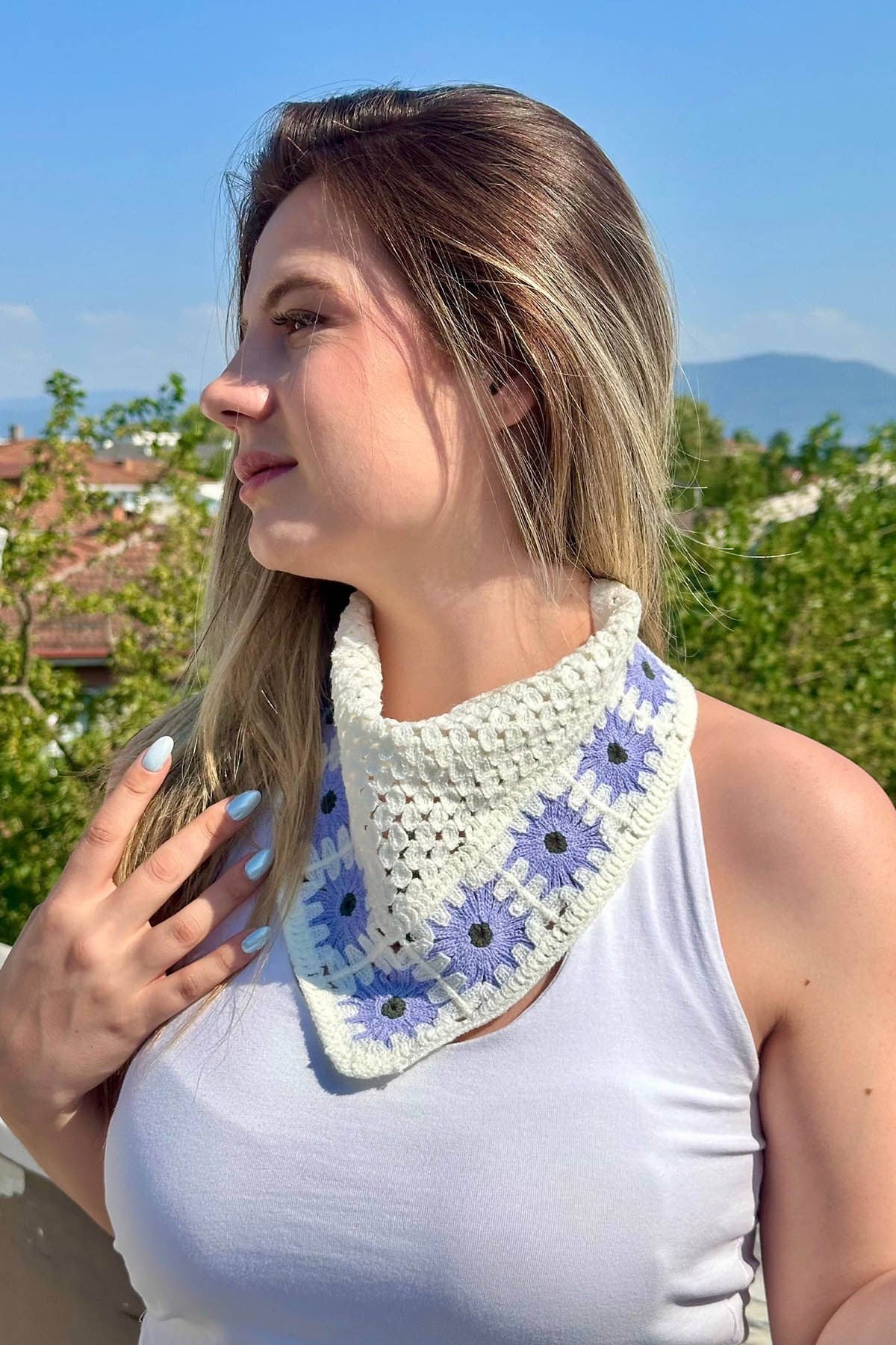 Lila   Renk Örgü Saç Bandana/Fular