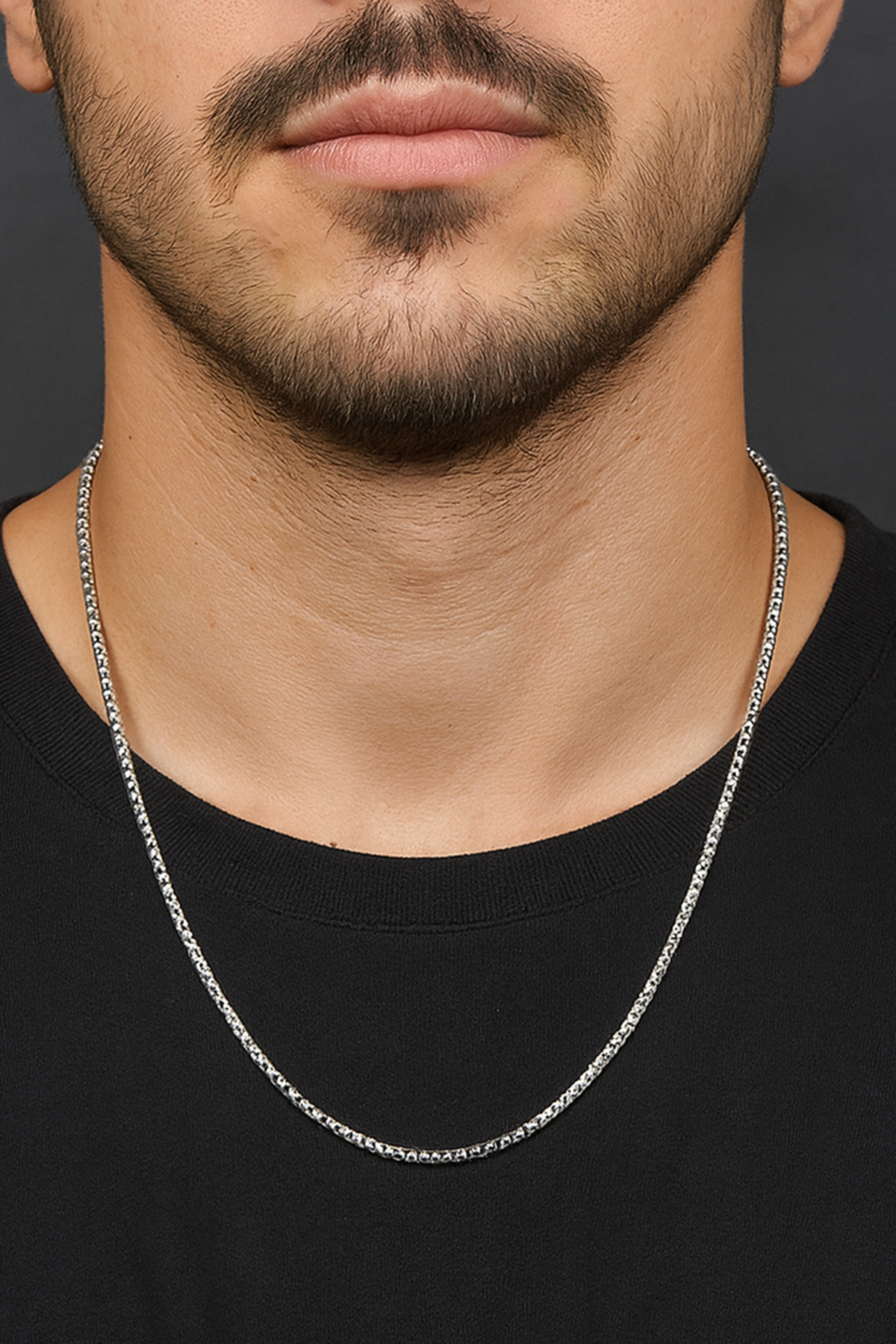 Gümüş Renk Erkek Zincir Çelik Kolye (60cm)