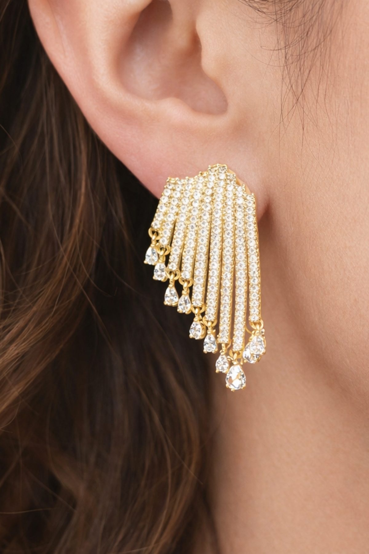 Altın Renk Taşlı Abiye Küpe (Çift)