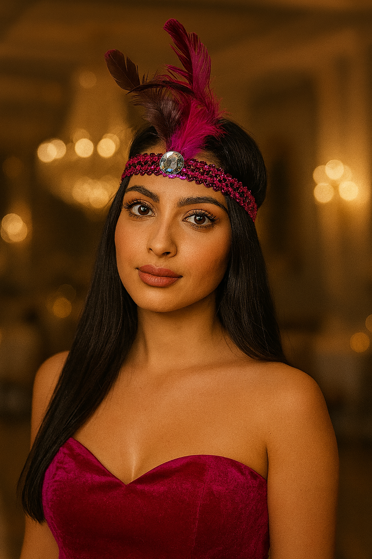 Pembe Renk Tüy Figürlü Charleston Saç Bandı