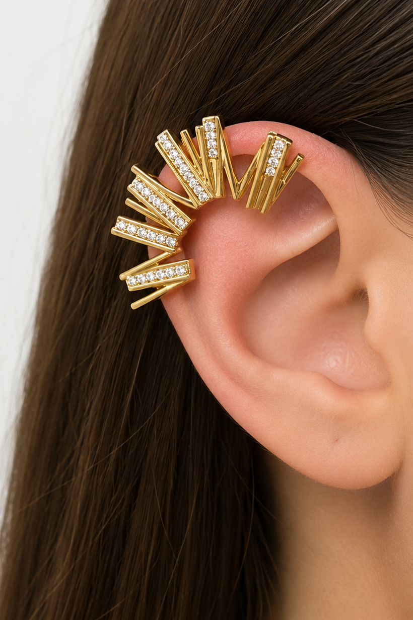 Altın Renk Taşlı Tx Ear Cuff/Kulak Aksesuarı (Tek)
