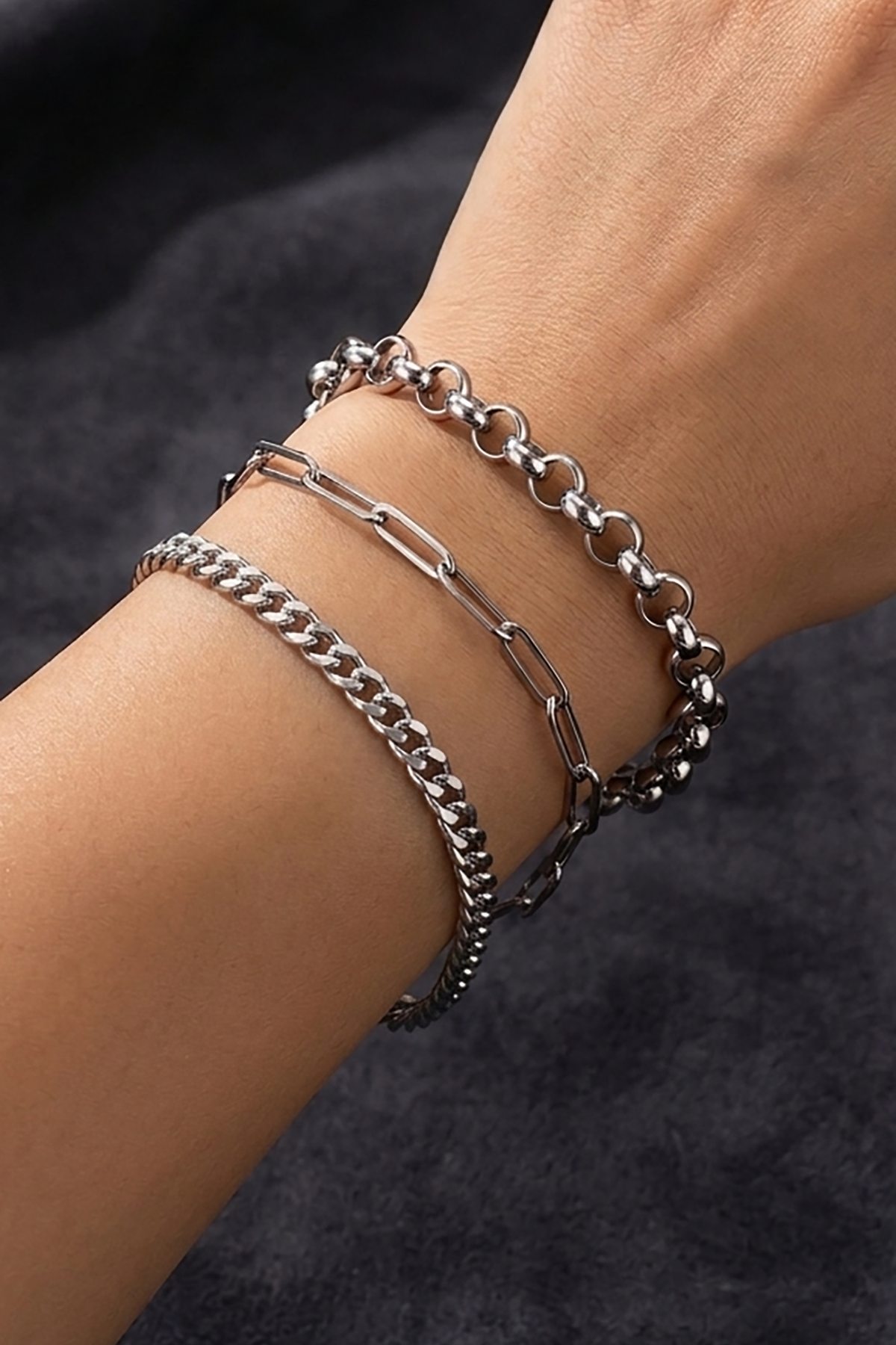 Gümüş Renk 3'lü Çelik Bileklik