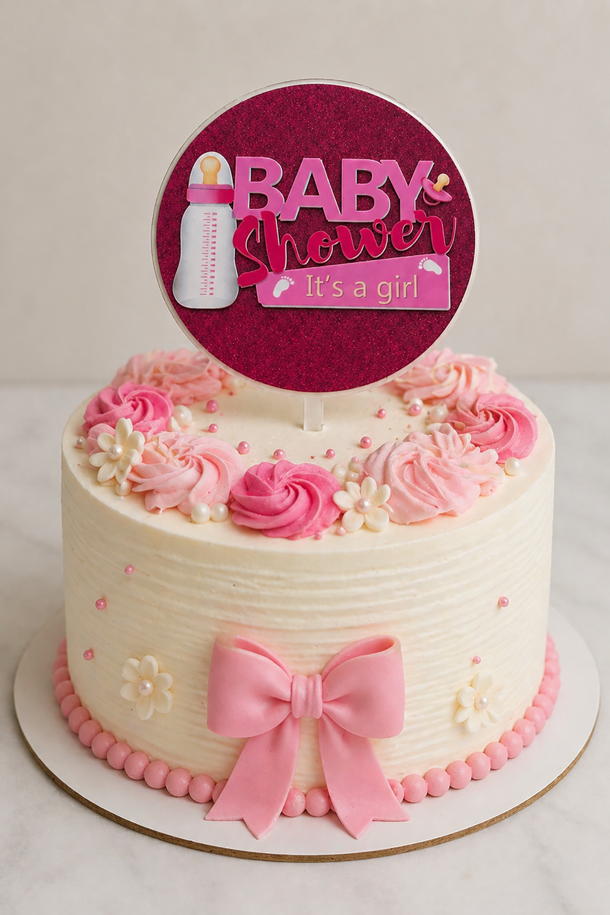 Pembe Renk Baby Shower Pasta Süsü