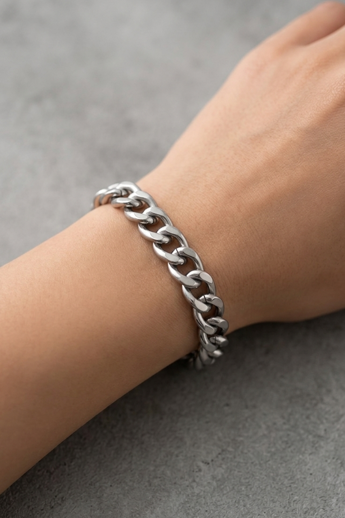 Gümüş Renk Zincir Çelik Bileklik (Unisex)