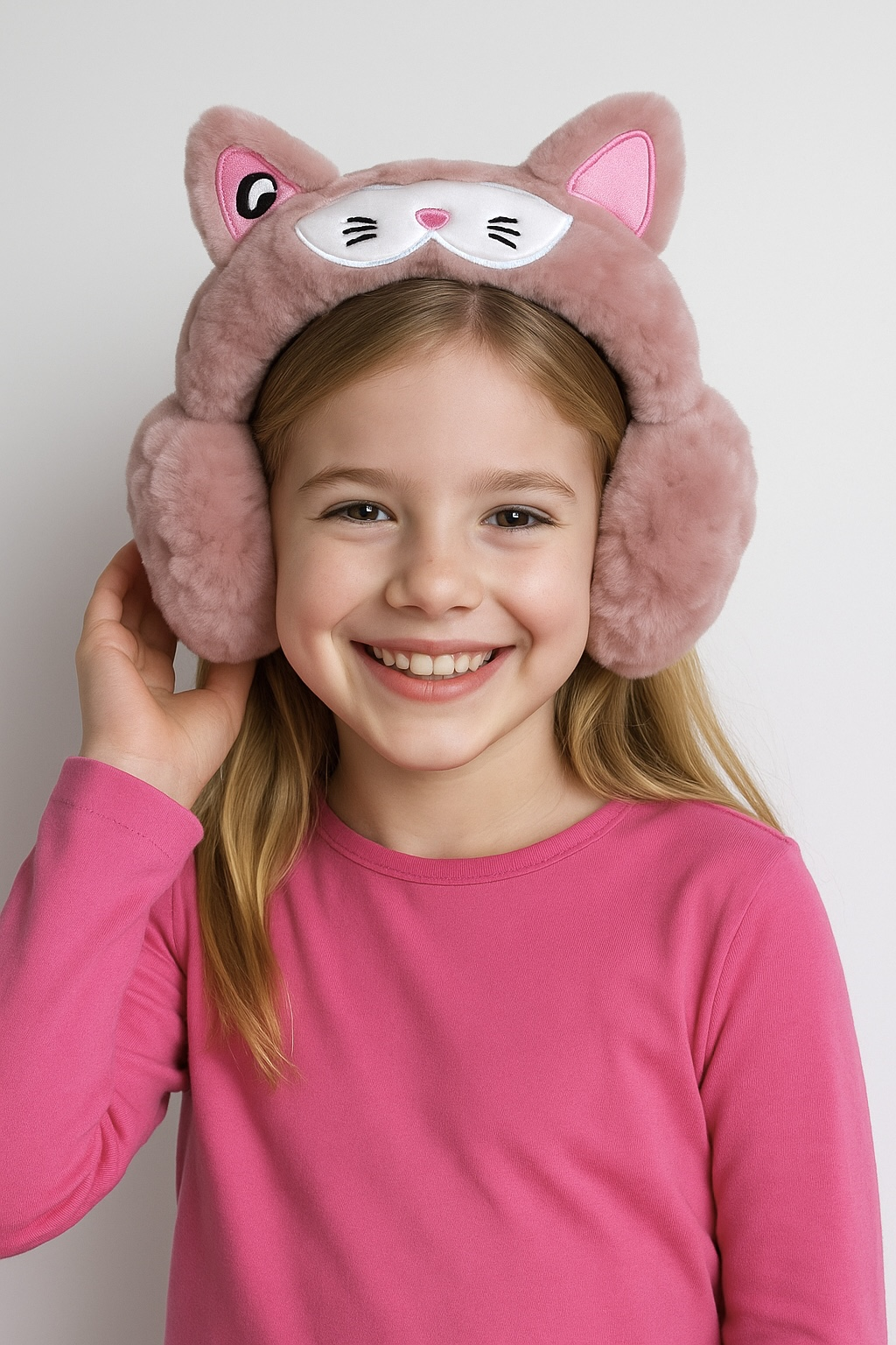 Koyu Pembe Renk Kedi Figürlü Peluş Kulaklık